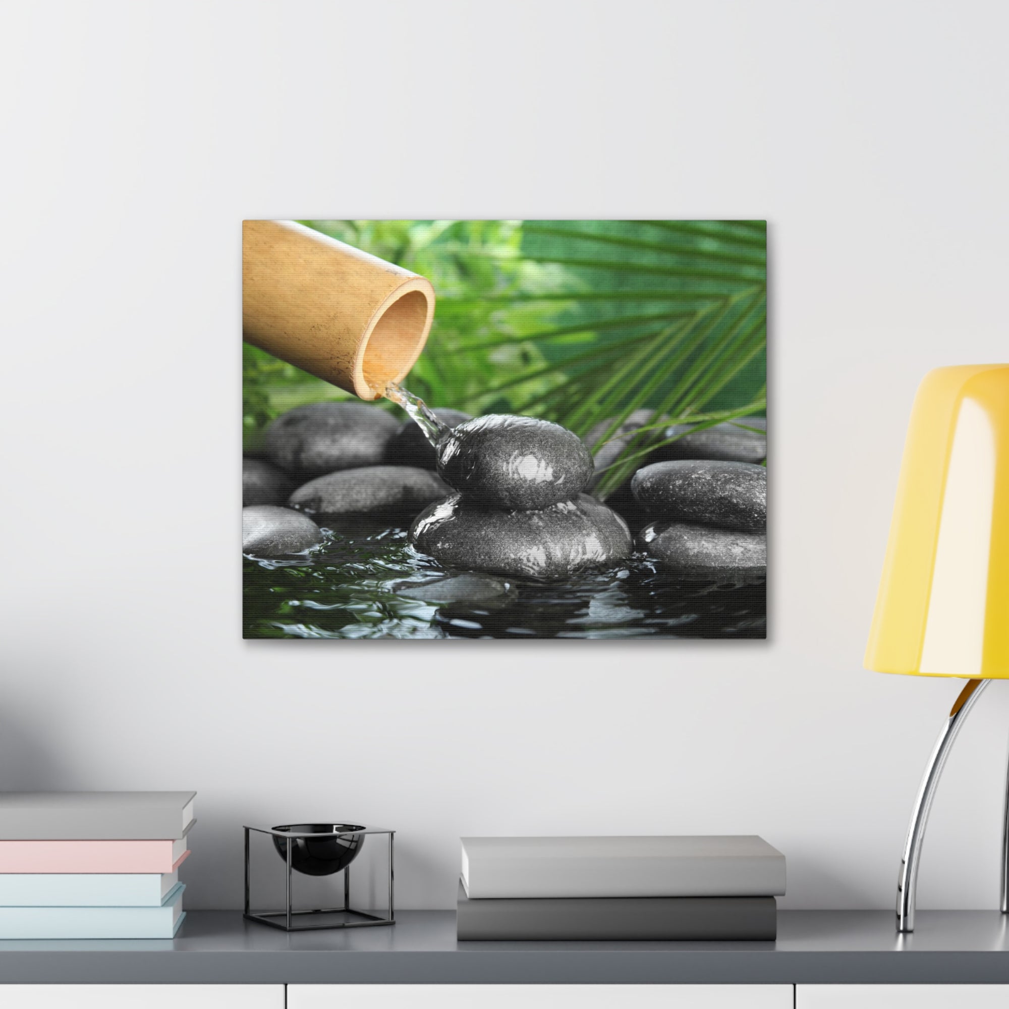 Bamboo Fountain with Stones Forest Floral Nature Photography Canvas Wall Art for Home Decor Ready-to-Hang-Express Your Love Gifts