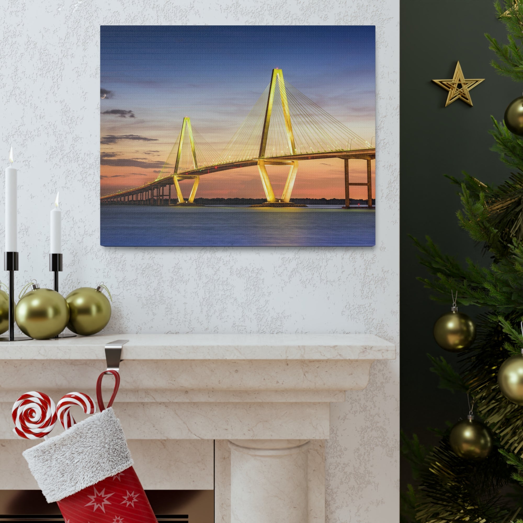 Arthur Ravenel River Bridge Charleston South Carolina Nature Wilderness Photography Canvas Wall Art for Home Decor Ready-to-Hang-Express Your Love Gifts