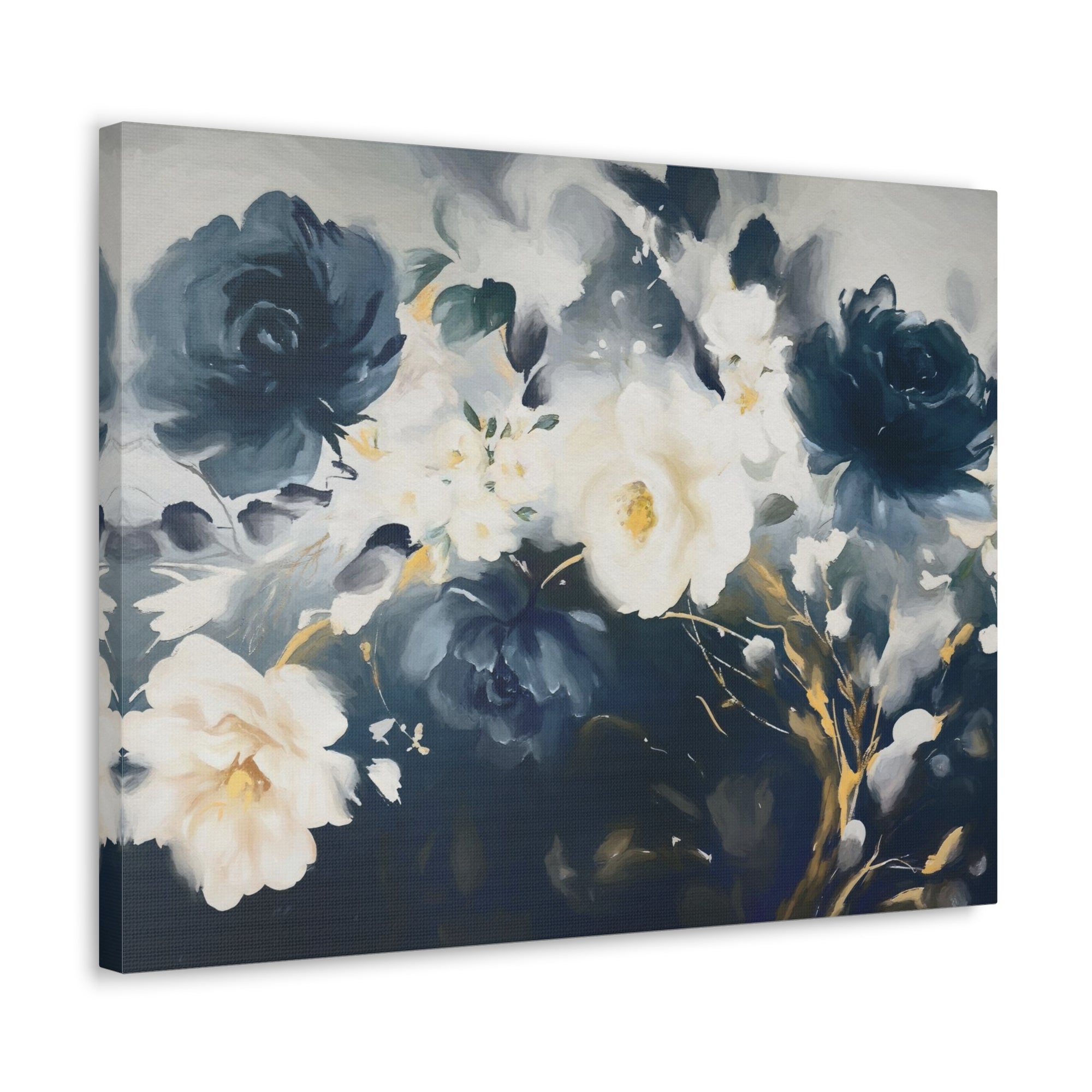 Blue And White Rose Flower Flower Canvas Wall Art for Home Decor Ready-to-Hang-Express Your Love Gifts