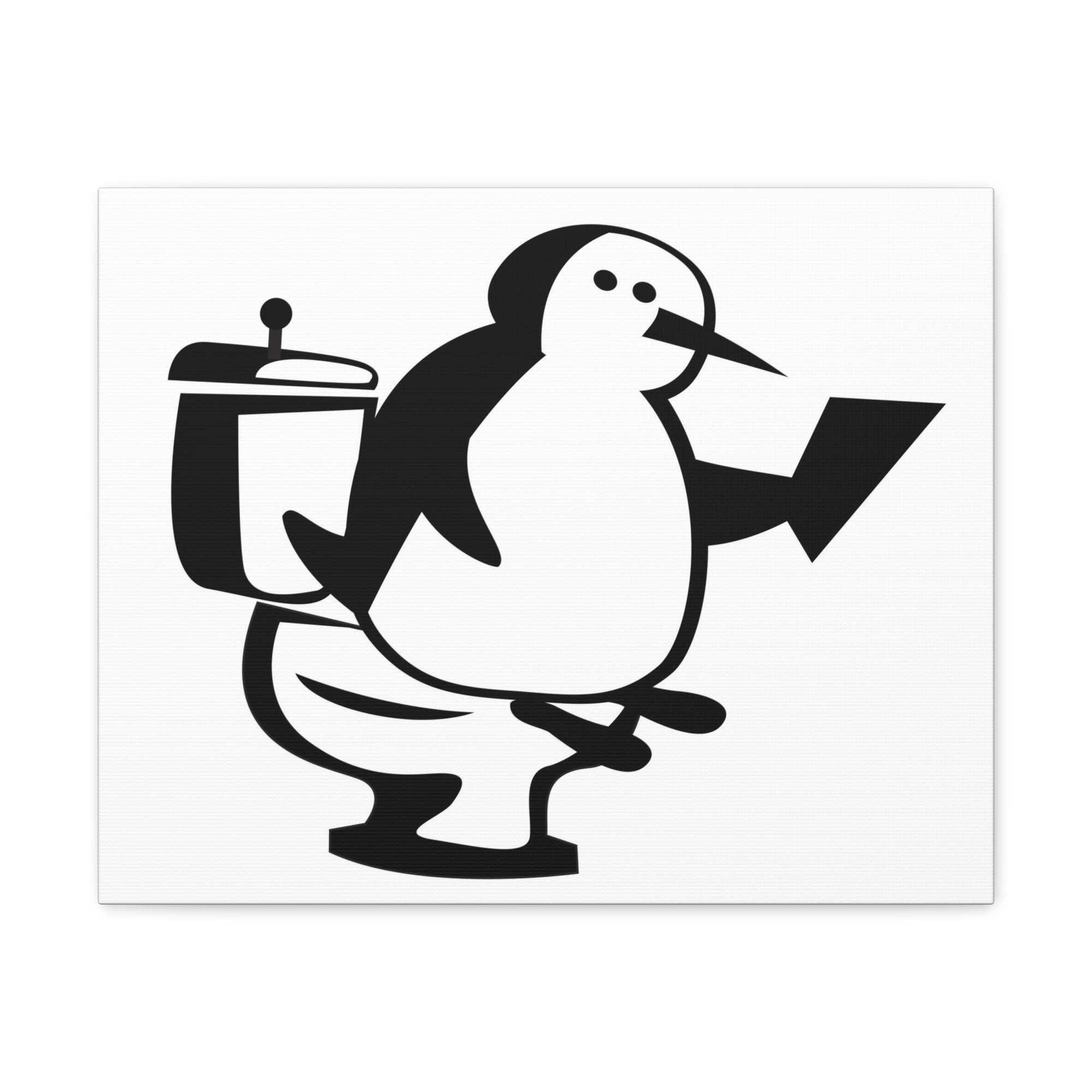 Cartoon Penguin Reading Newspaper On Toilet Funny Canvas Wall Art for Home Decor Ready-to-Hand-Express Your Love Gifts