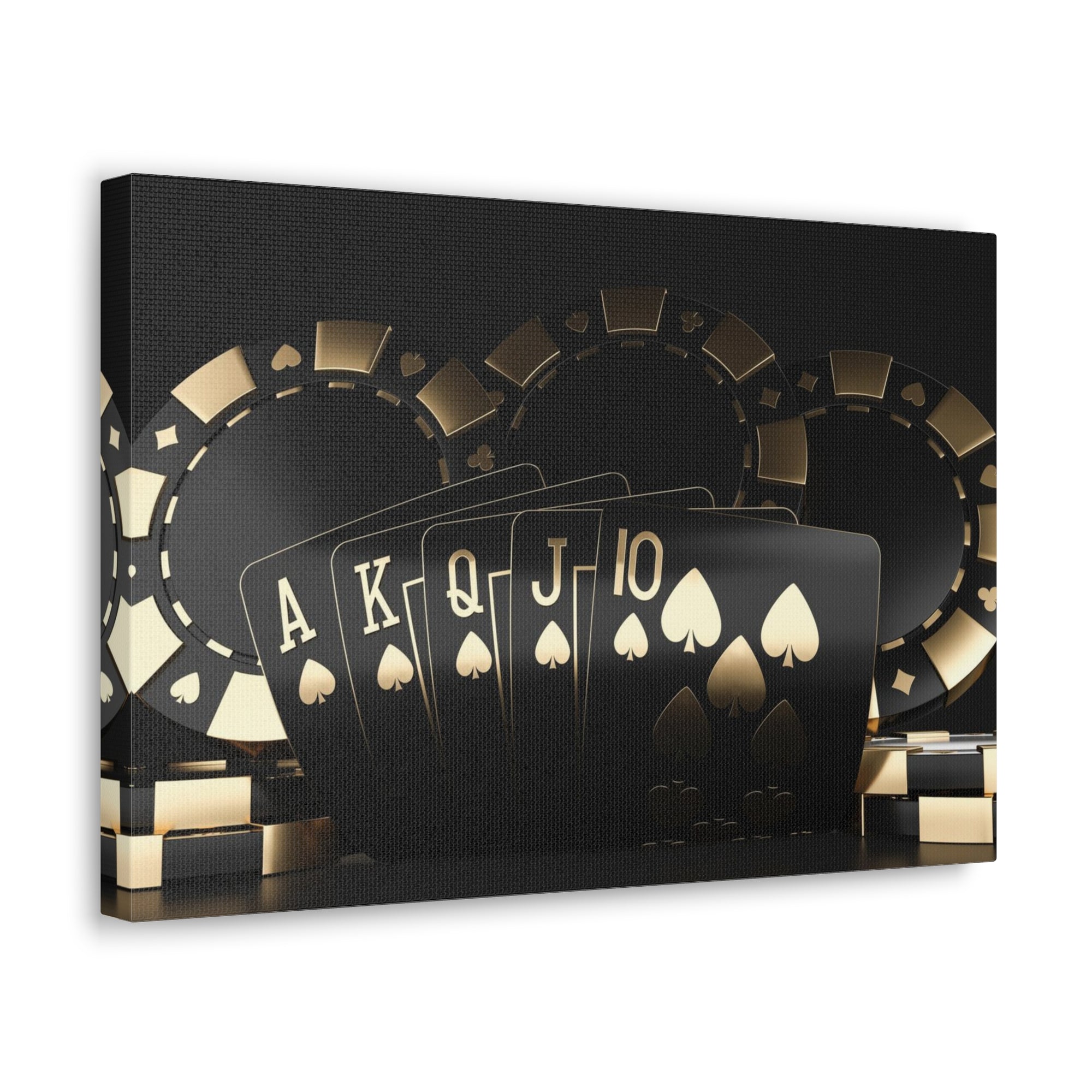 Black And Golden Royal Flush In Spades Poker Playing Card Canvas Wall Art for Home Decor Ready-to-Hang-Express Your Love Gifts