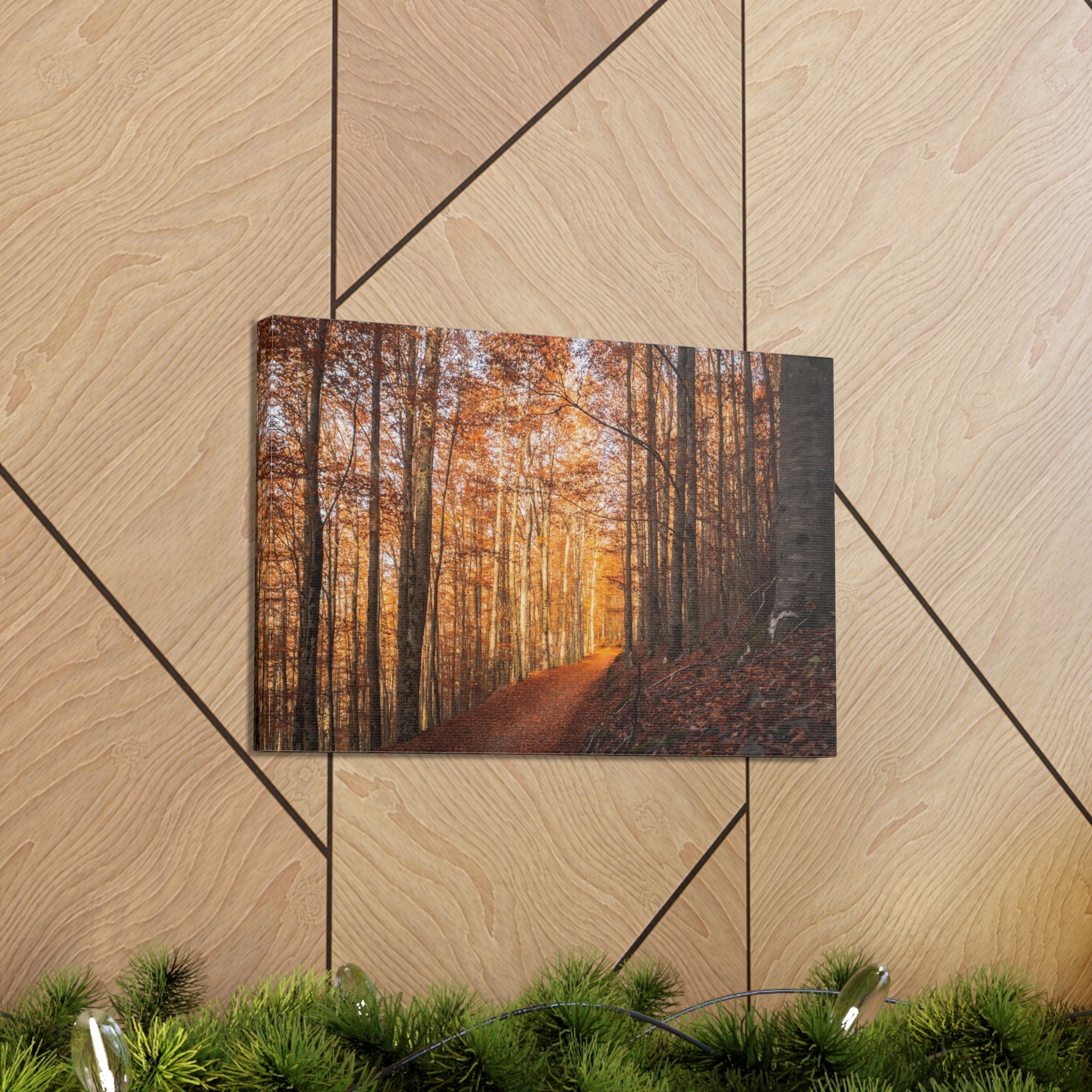 Autumn Forest Tree Trail With Yellow Leaves Nature Wilderness Photography Canvas Wall Art for Home Decor Ready-to-Hang-Express Your Love Gifts