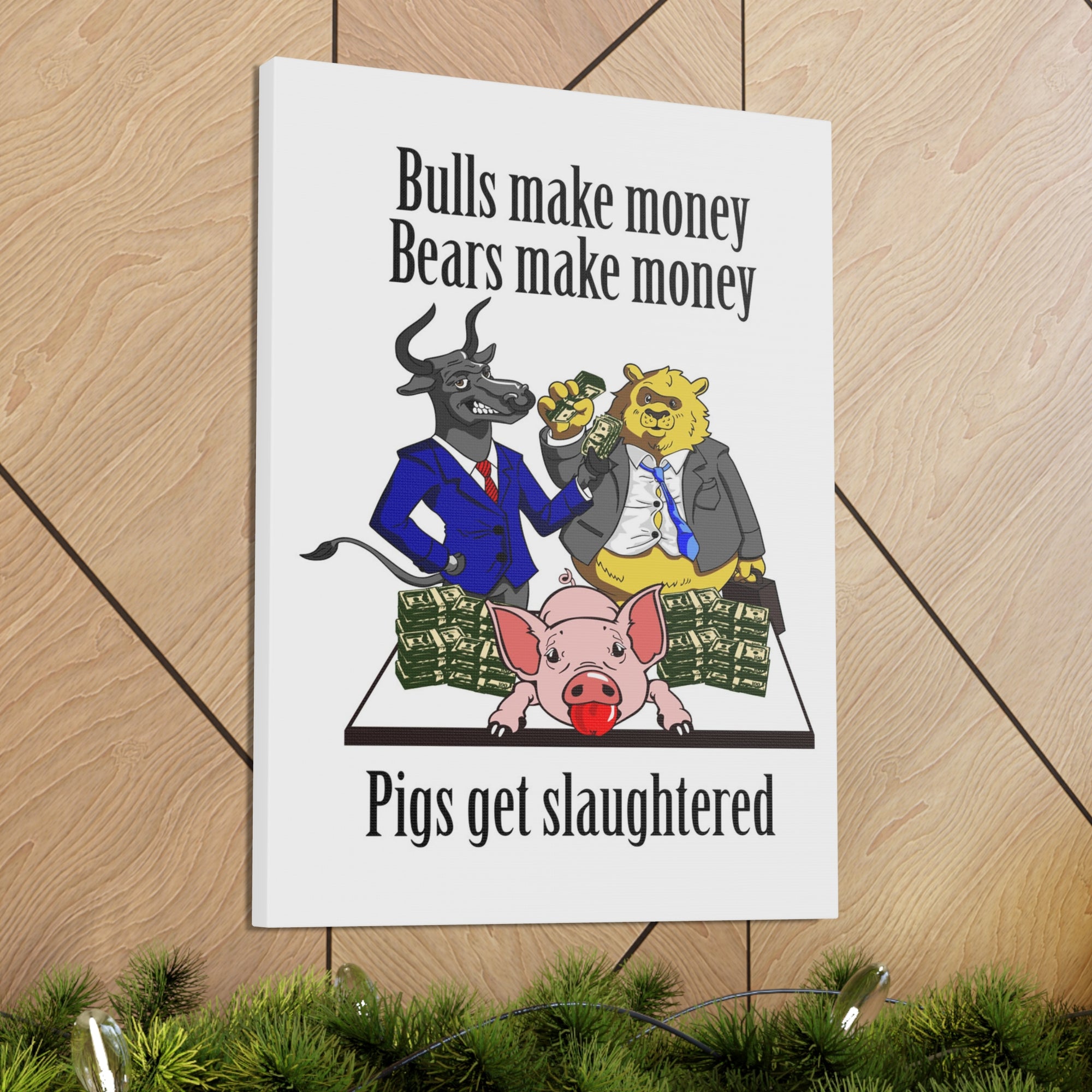 Scripture Walls Trader Wall Art Bulls Make Money Pigs Slaughtered Canvas Wall Street Decor Unframed-Express Your Love Gifts