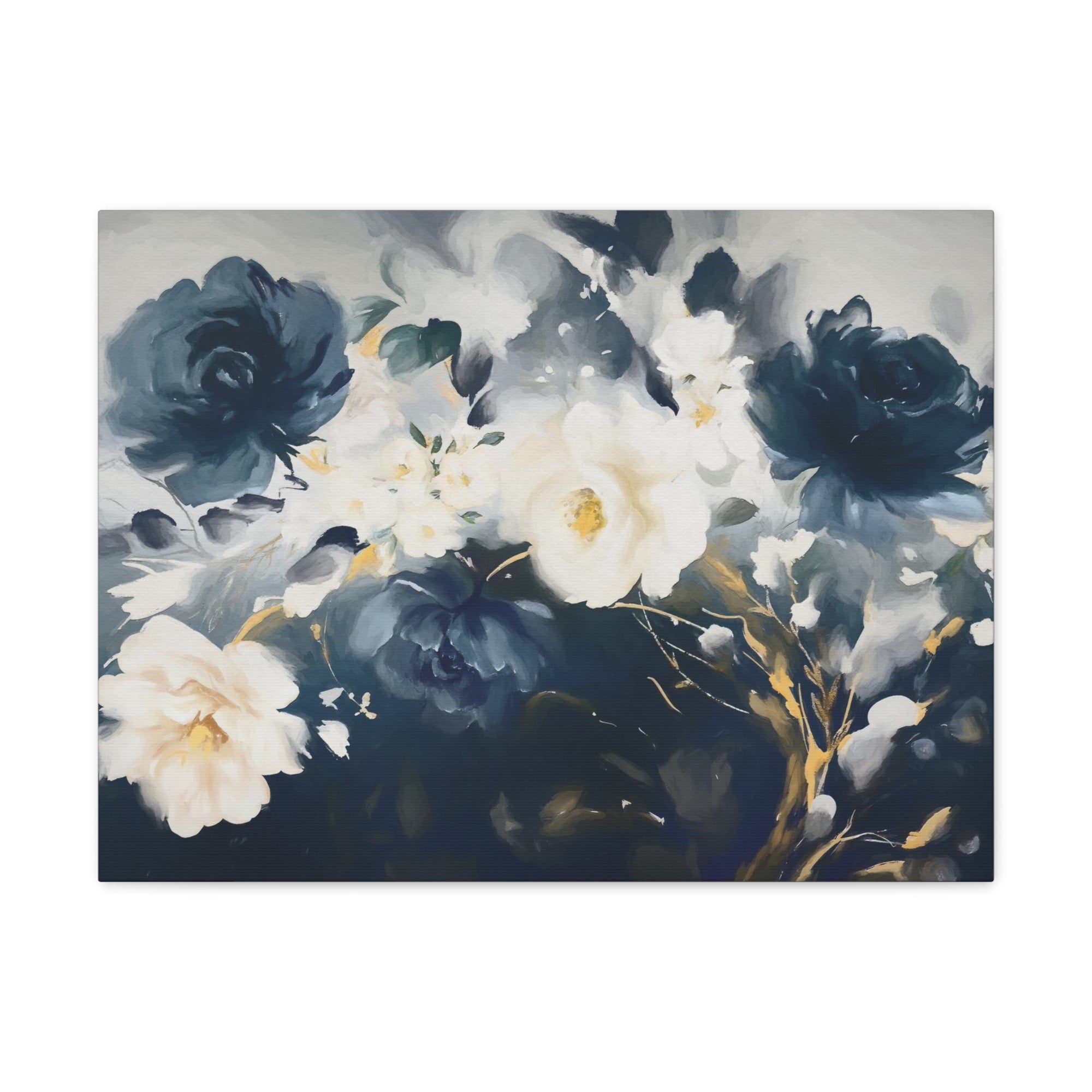 Blue And White Rose Flower Flower Canvas Wall Art for Home Decor Ready-to-Hang-Express Your Love Gifts