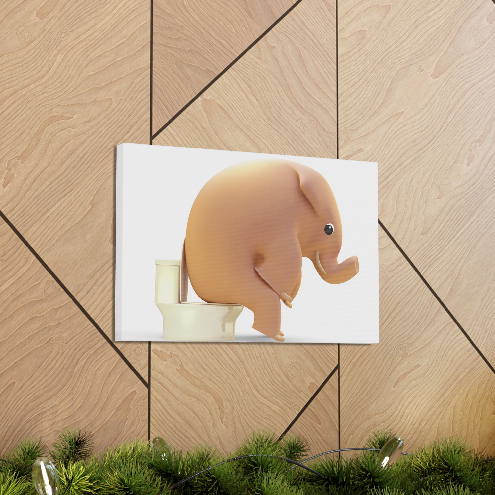 3D Elephant Seated On Toilet Funny Canvas Wall Art for Home Decor Ready-to-Hand-Express Your Love Gifts