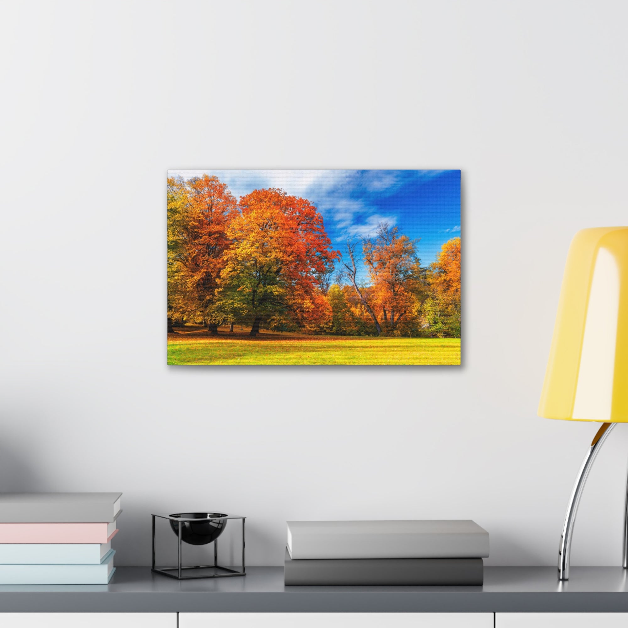 Autumn Fall Scene Beautiful Autumn Forest Path Beauty Nature Scene Bright Light Sun Wall Art Ready to Hang-Express Your Love Gifts