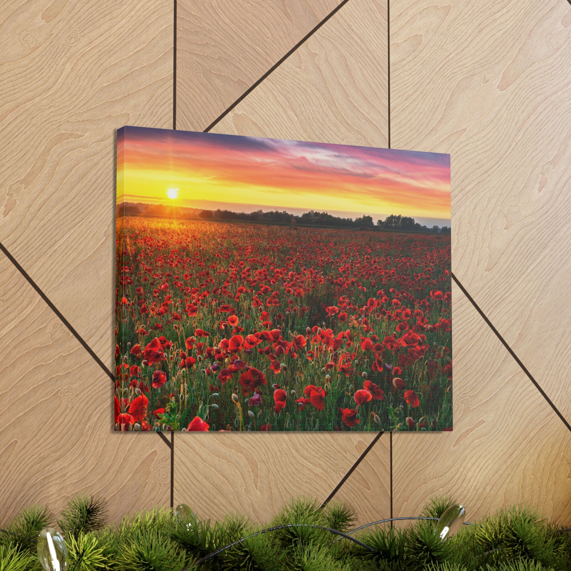 Beautiful Poppy Field During Sunrise Flower Canvas Wall Art for Home Decor Ready-to-Hang-Express Your Love Gifts