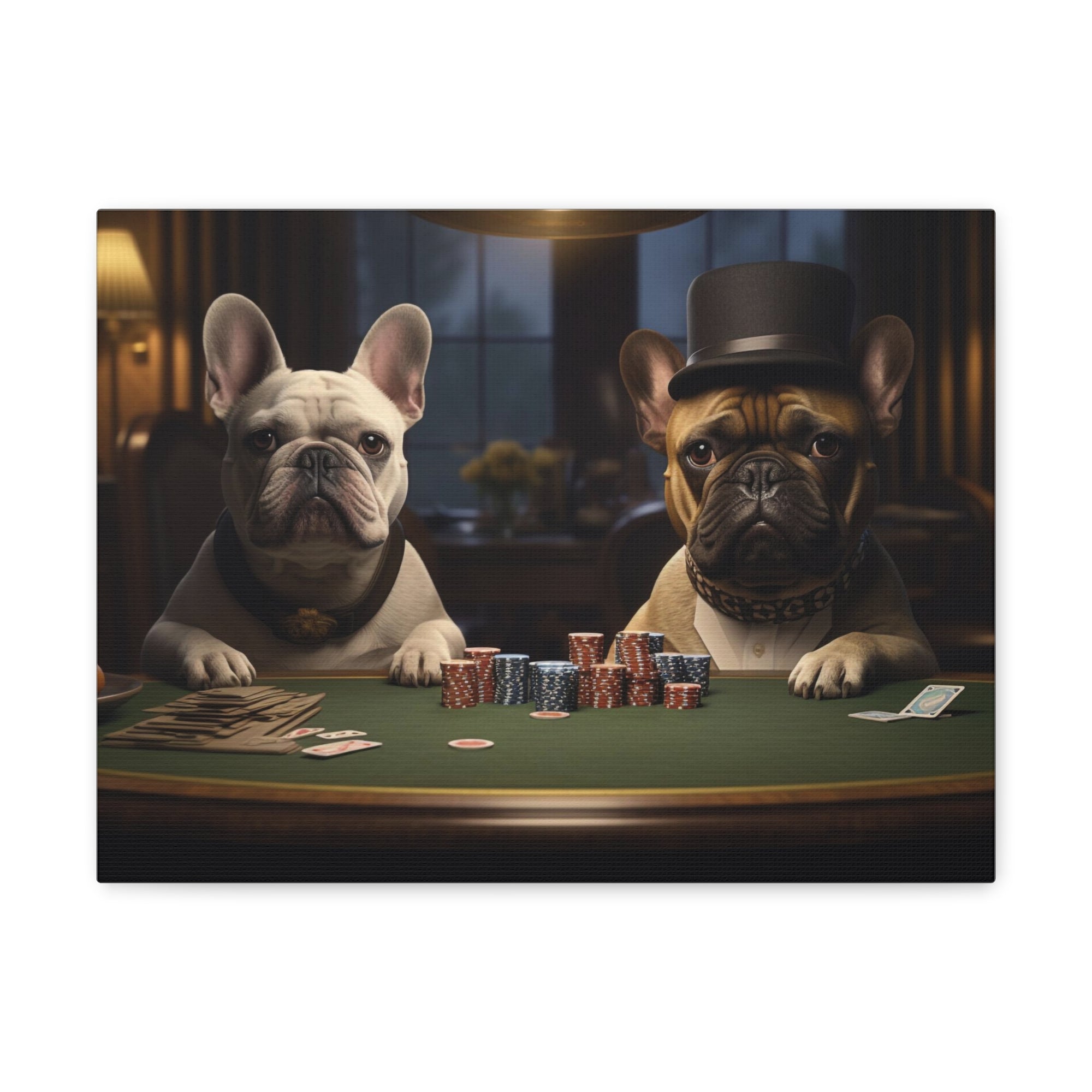 French Bulldogs Playing Poker Animals Playing Card Canvas Wall Art for Home Decor Ready-to-Hang-Express Your Love Gifts