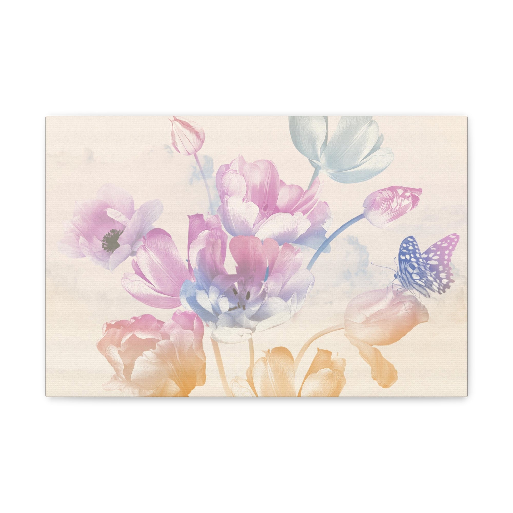 Bouquet Of Spring Garden Tulips And Butterflies Flower Canvas Wall Art for Home Decor Ready-to-Hang-Express Your Love Gifts