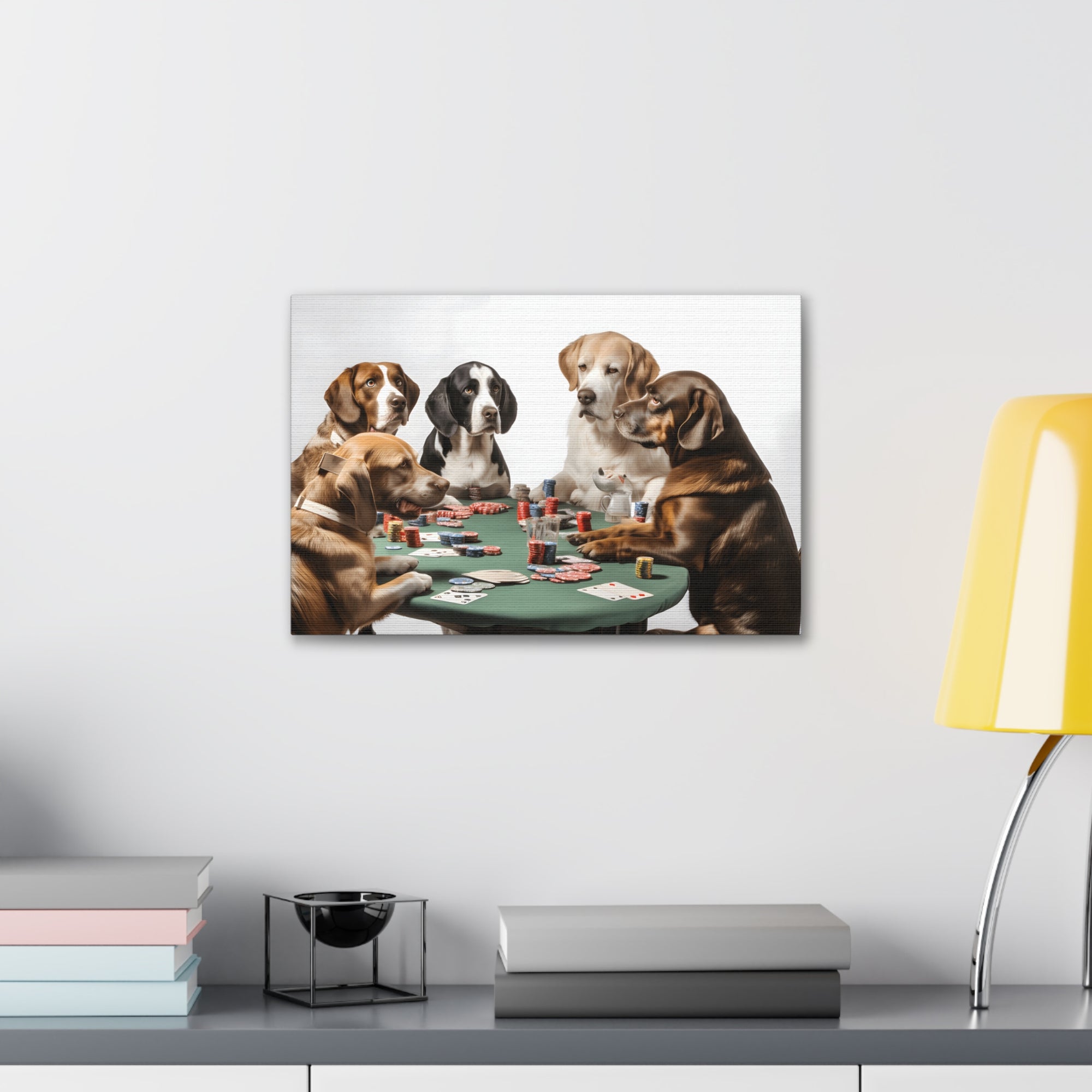 Dogs Playing Poker Funny Game Playing Card Canvas Wall Art for Home Decor Ready-to-Hang-Express Your Love Gifts