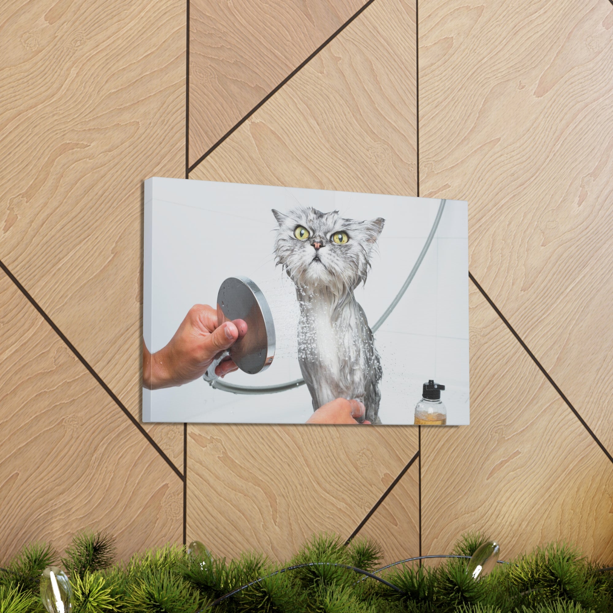 Funny Wet Cat Bath Canvas Wall Art for Home Decor Ready-to-Hang-Express Your Love Gifts