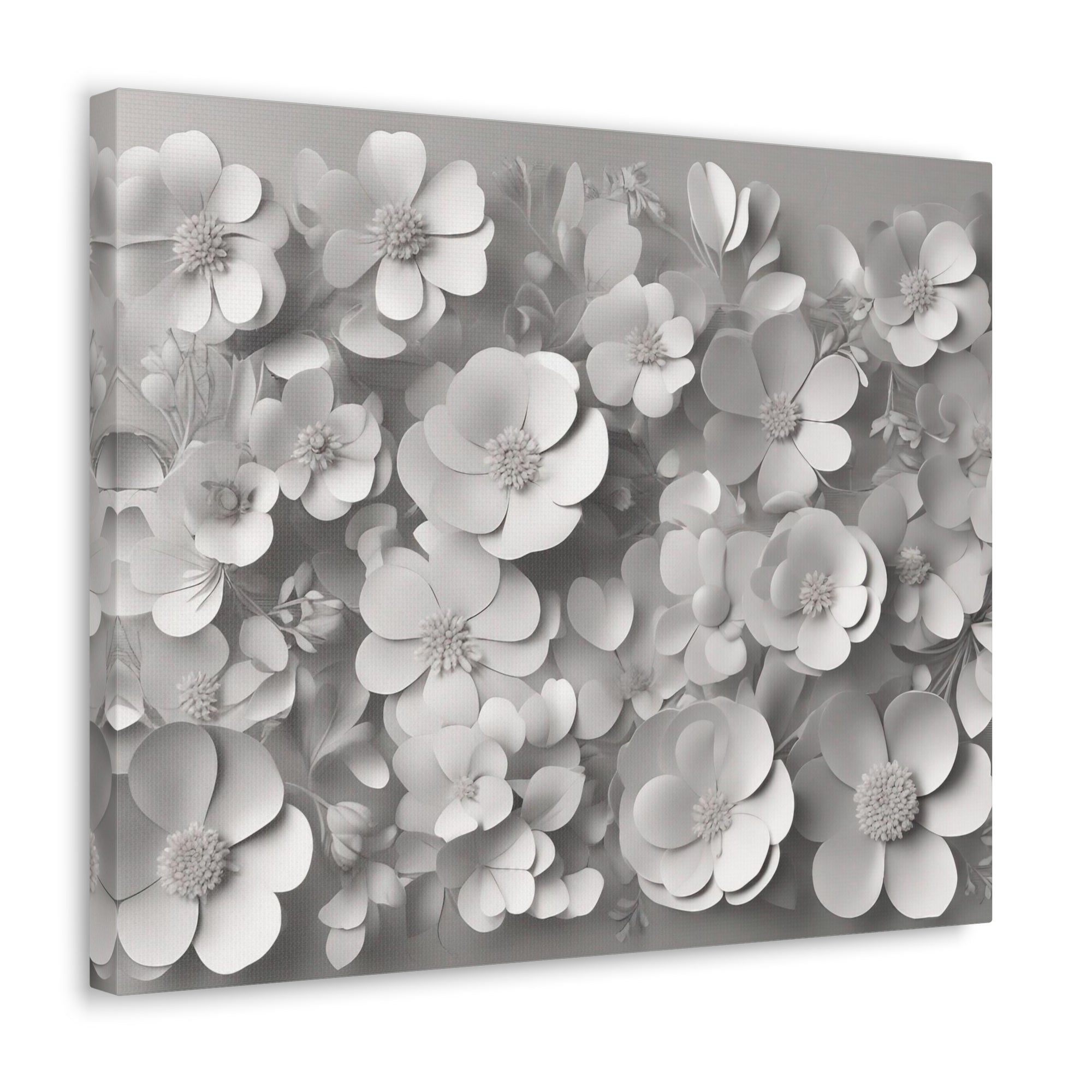 3D Aesthetic White Flower Background Canvas Wall Art for Home Decor Ready-to-Hang-Express Your Love Gifts