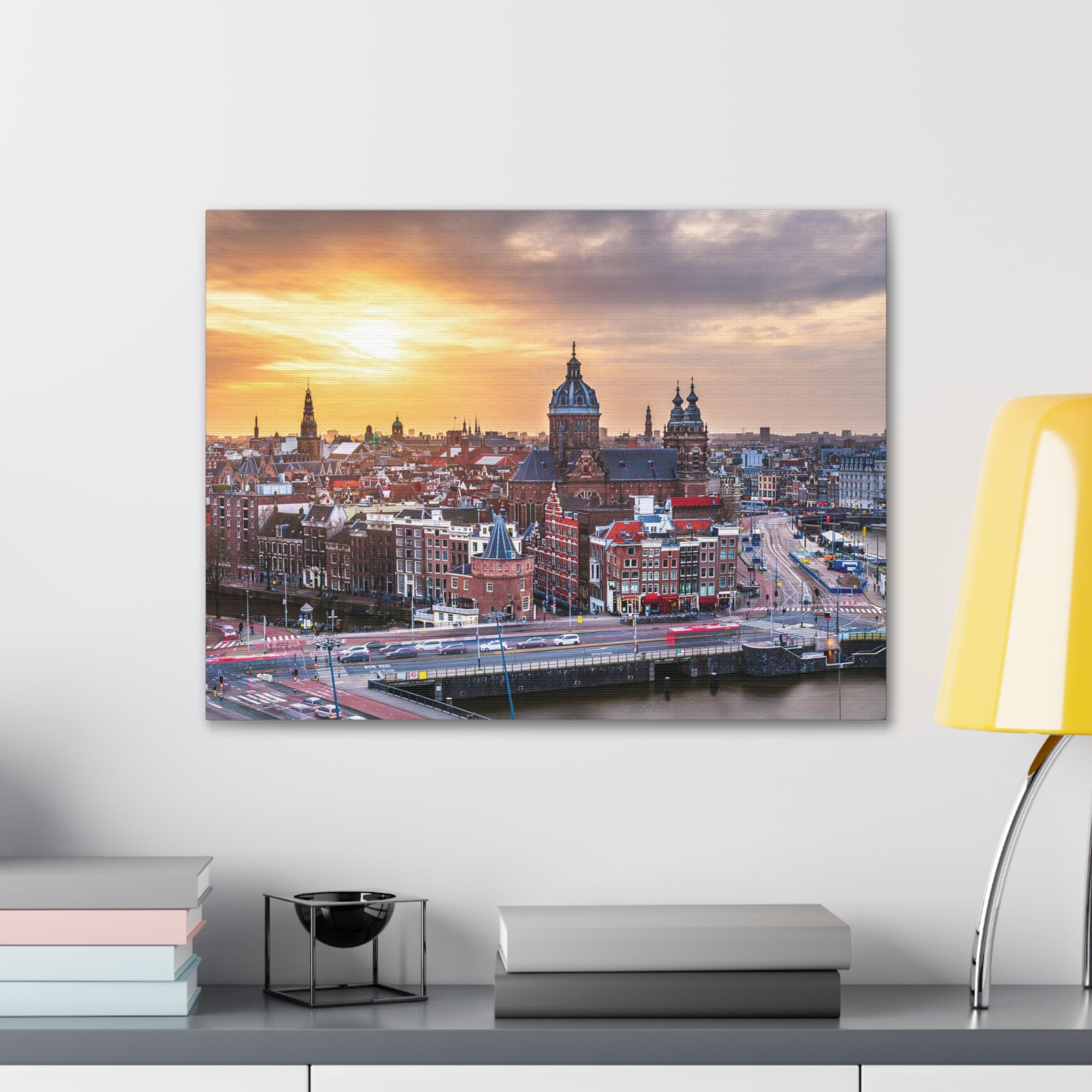 Amsterdam Daytime Skyline Canvas Artwork High-Quality Breathtaking Stunning Cityscape for Home Decor Ready to Hang-Express Your Love Gifts