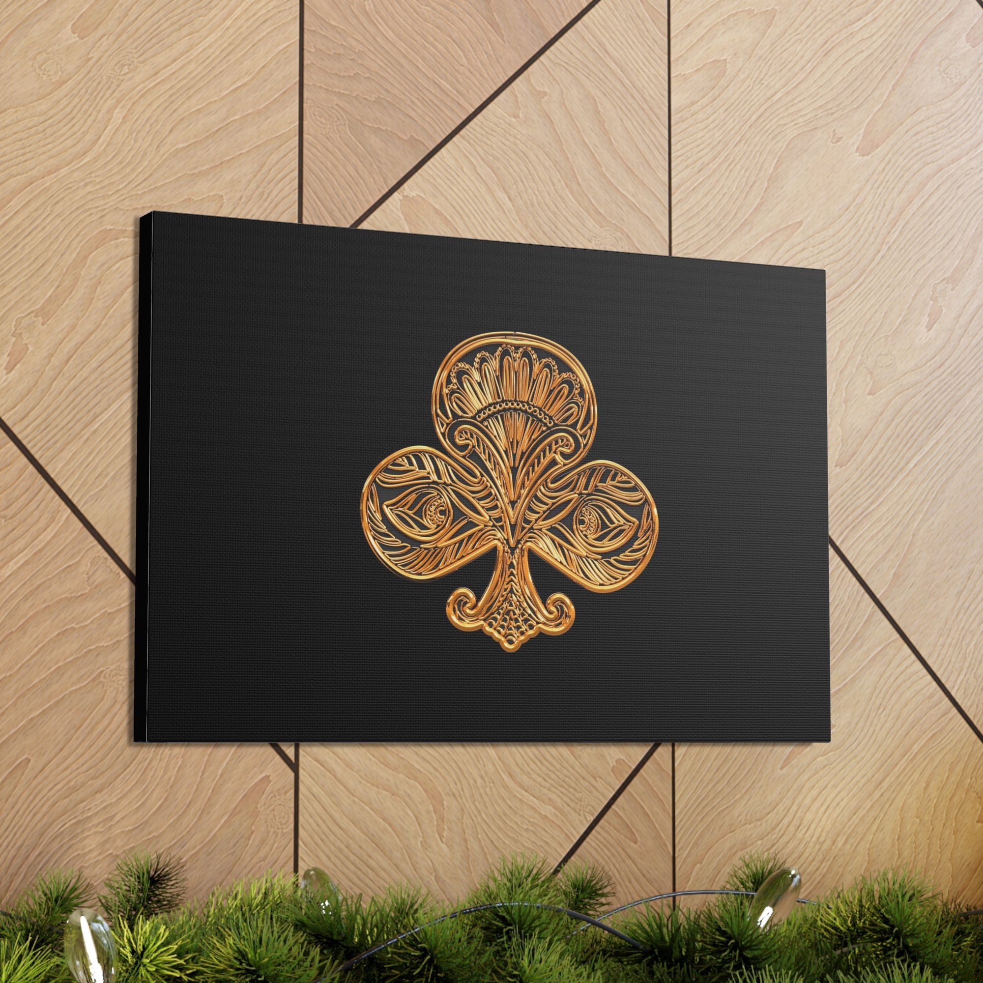 3D Gold Clubs Playing Card Canvas Wall Art for Home Decor Ready-to-Hang-Express Your Love Gifts