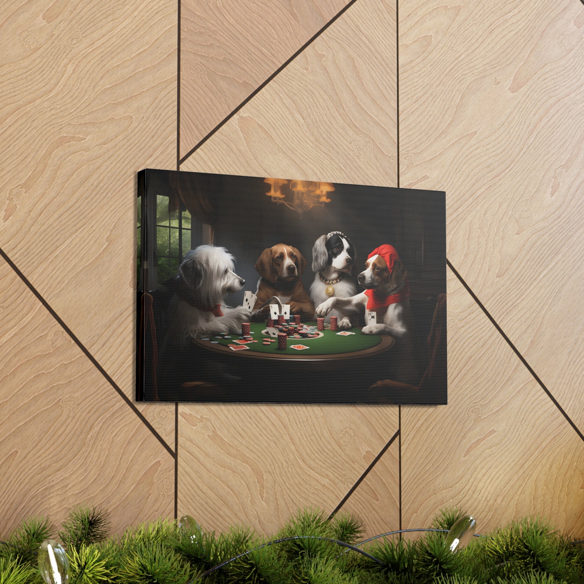 Dogs Playing Poker New York Animals Playing Card Canvas Wall Art for Home Decor Ready-to-Hang-Express Your Love Gifts