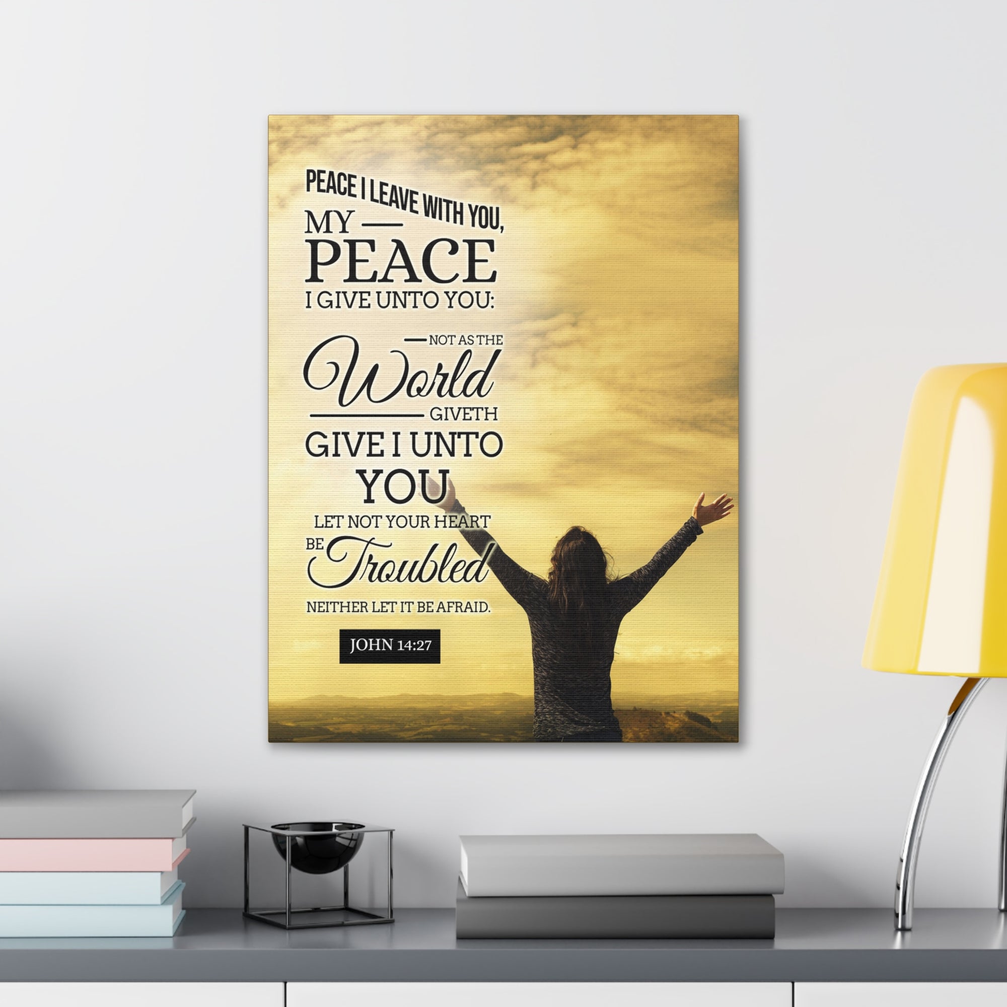 Bible Verse Canvas Peace I Leave With You John 14:27 Christian Home Décor Ready to Hang Wall Art Scripture-Express Your Love Gifts