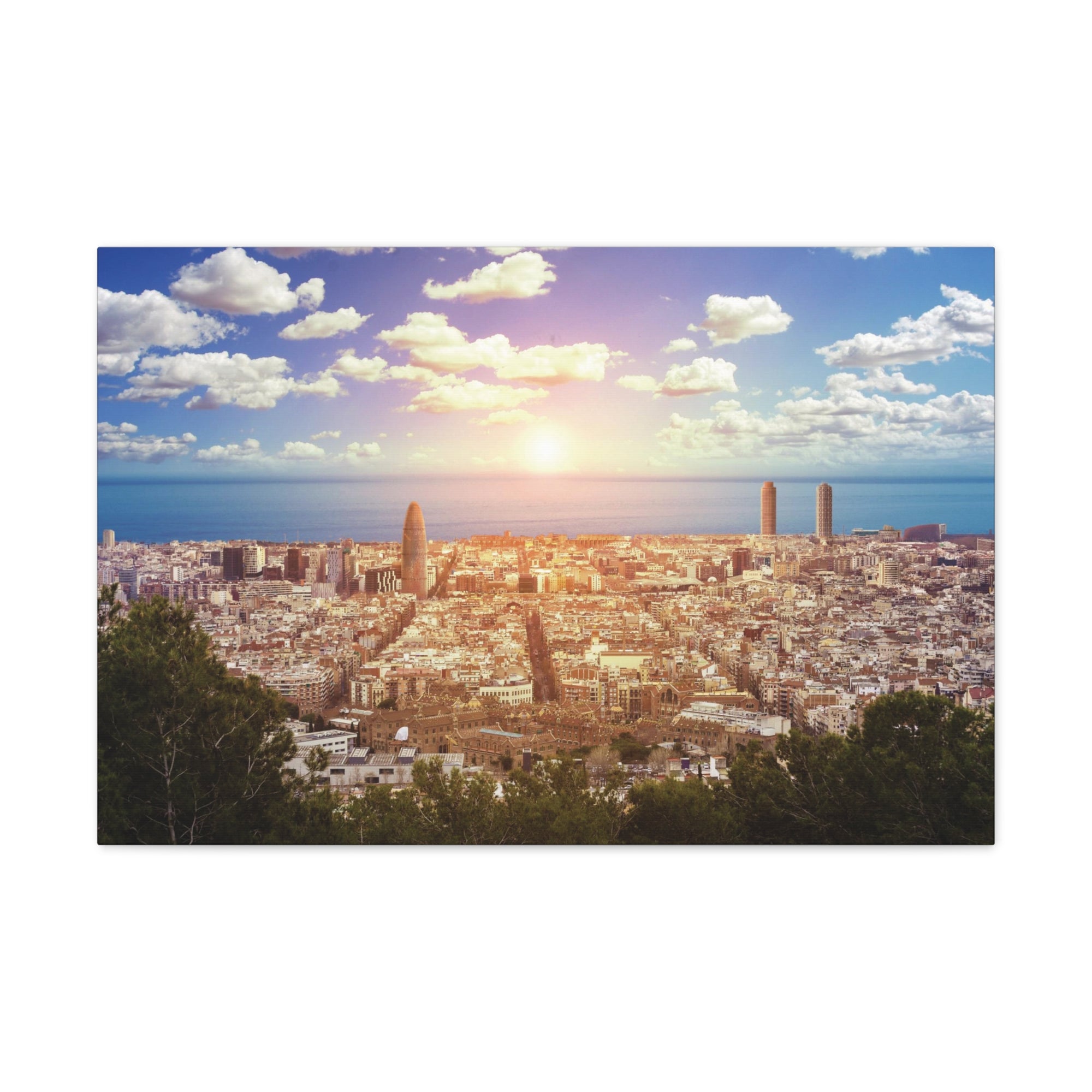 Barcelona Daytime Skyline Canvas Artwork High-Quality Breathtaking Stunning Cityscape for Home Decor Ready to Hang-Express Your Love Gifts