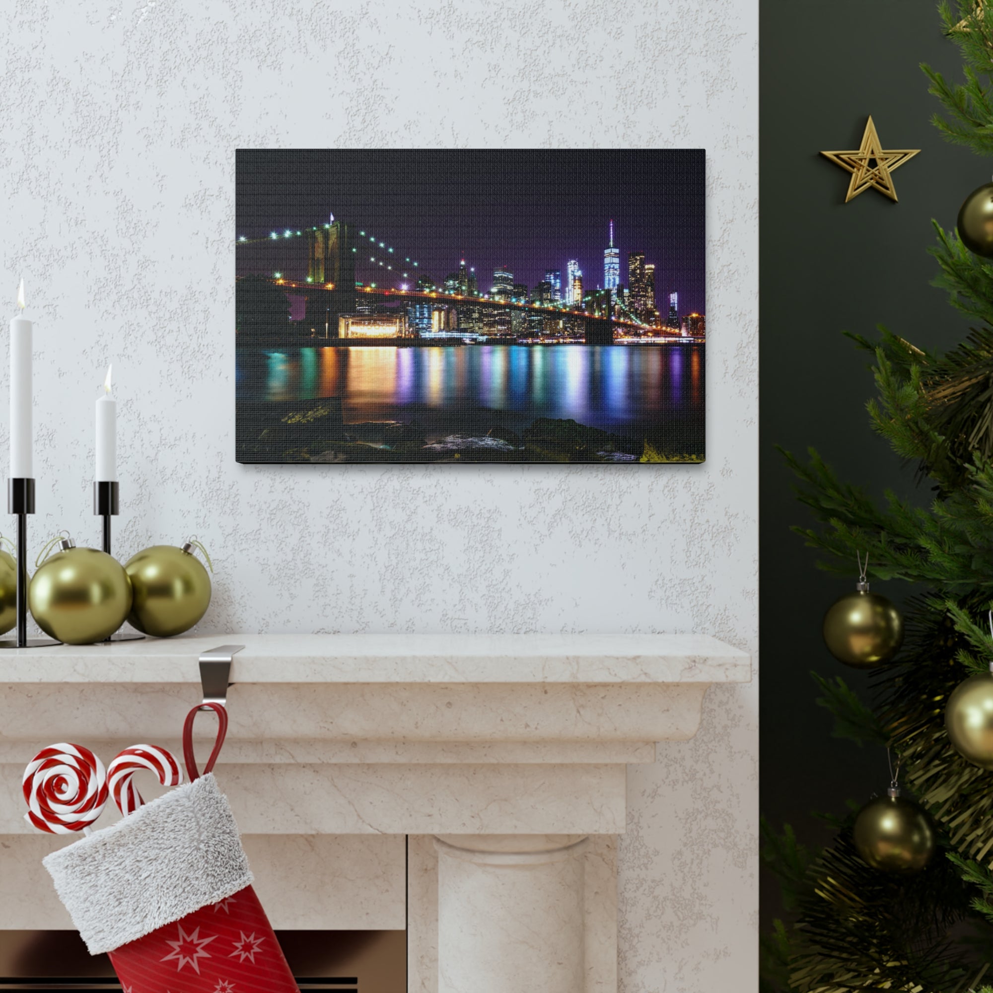 Brooklyn Night Skyline Canvas Artwork High-Quality Breathtaking Stunning Cityscape for Home Decor Ready to Hang-Express Your Love Gifts