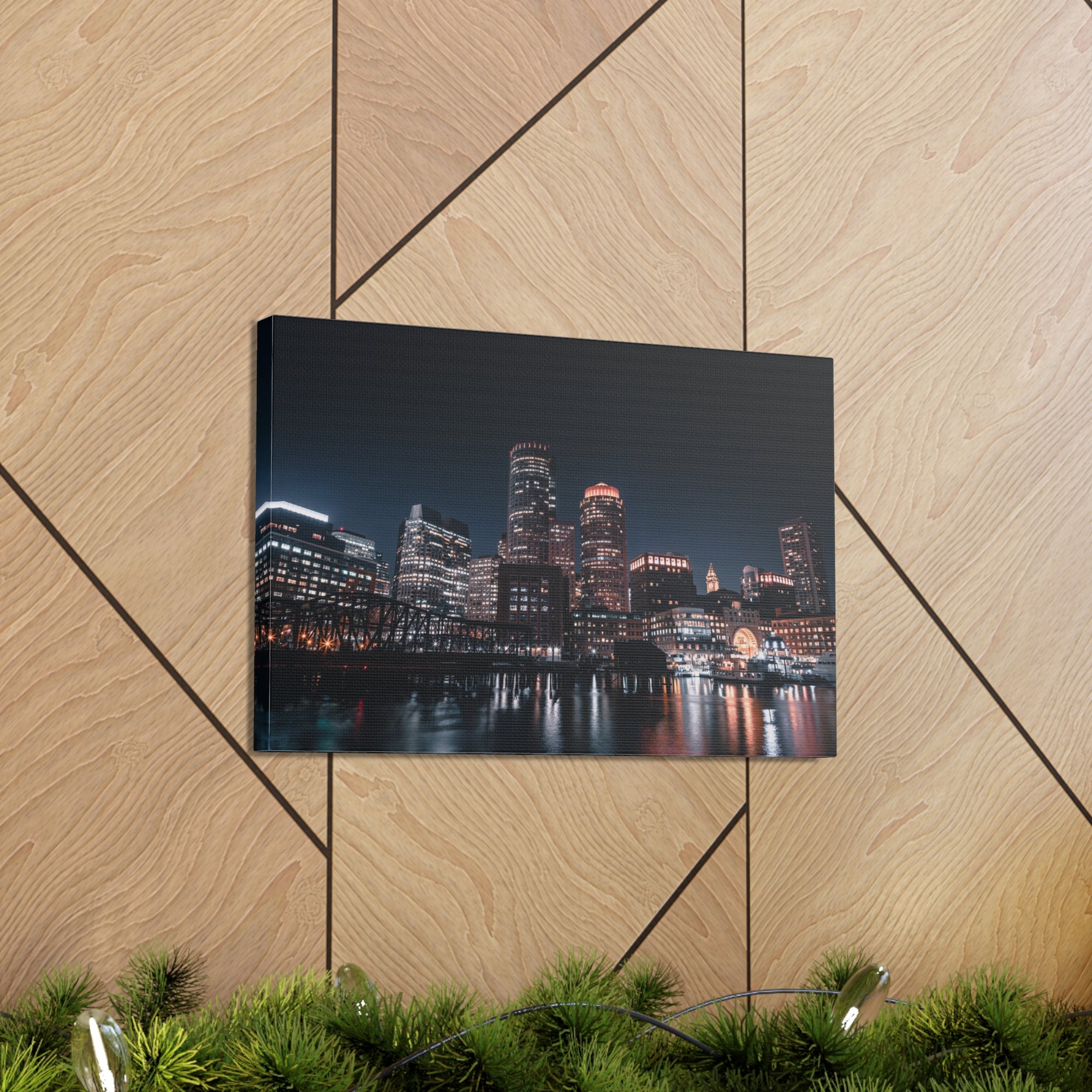 Boston Night Skyline Canvas Artwork High-Quality Breathtaking Stunning Cityscape for Home Decor Ready to Hang-Express Your Love Gifts