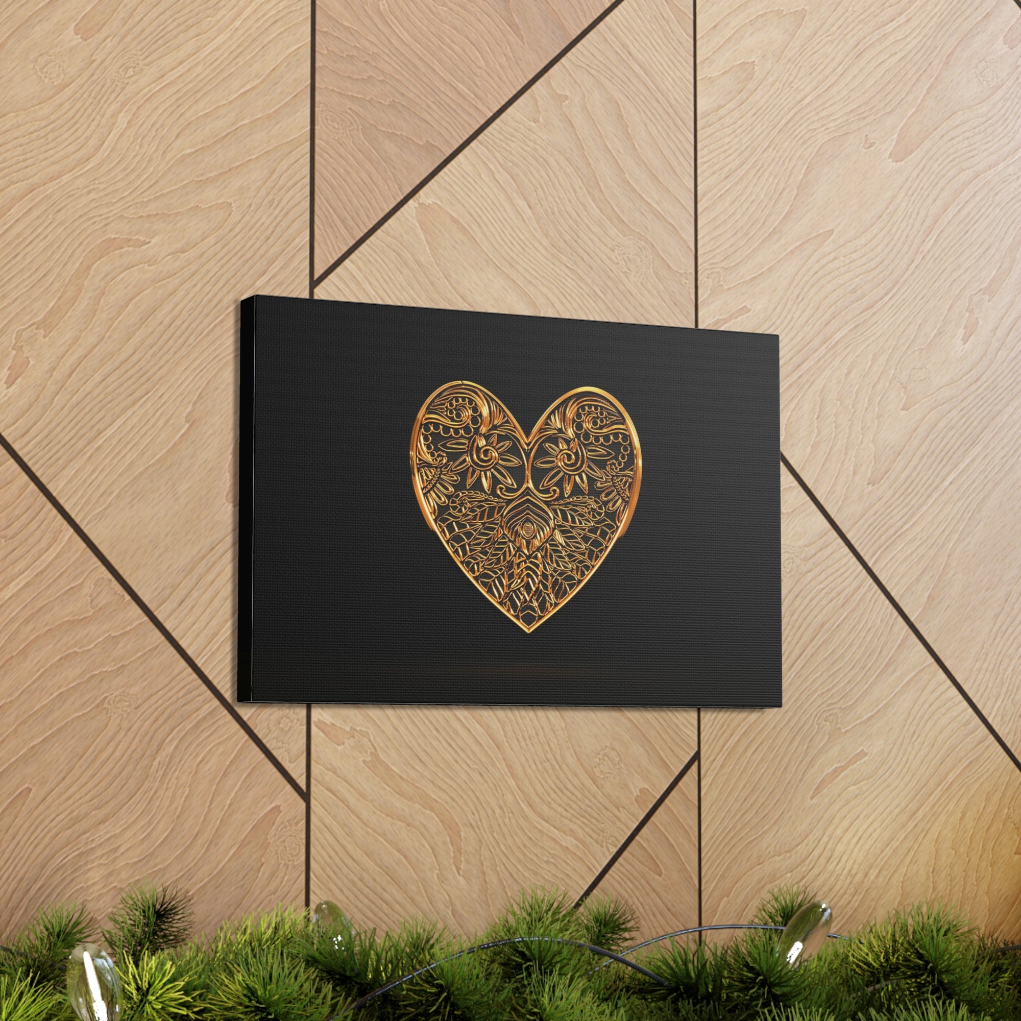 3D Gold Hearts Playing Card Canvas Wall Art for Home Decor Ready-to-Hang-Express Your Love Gifts