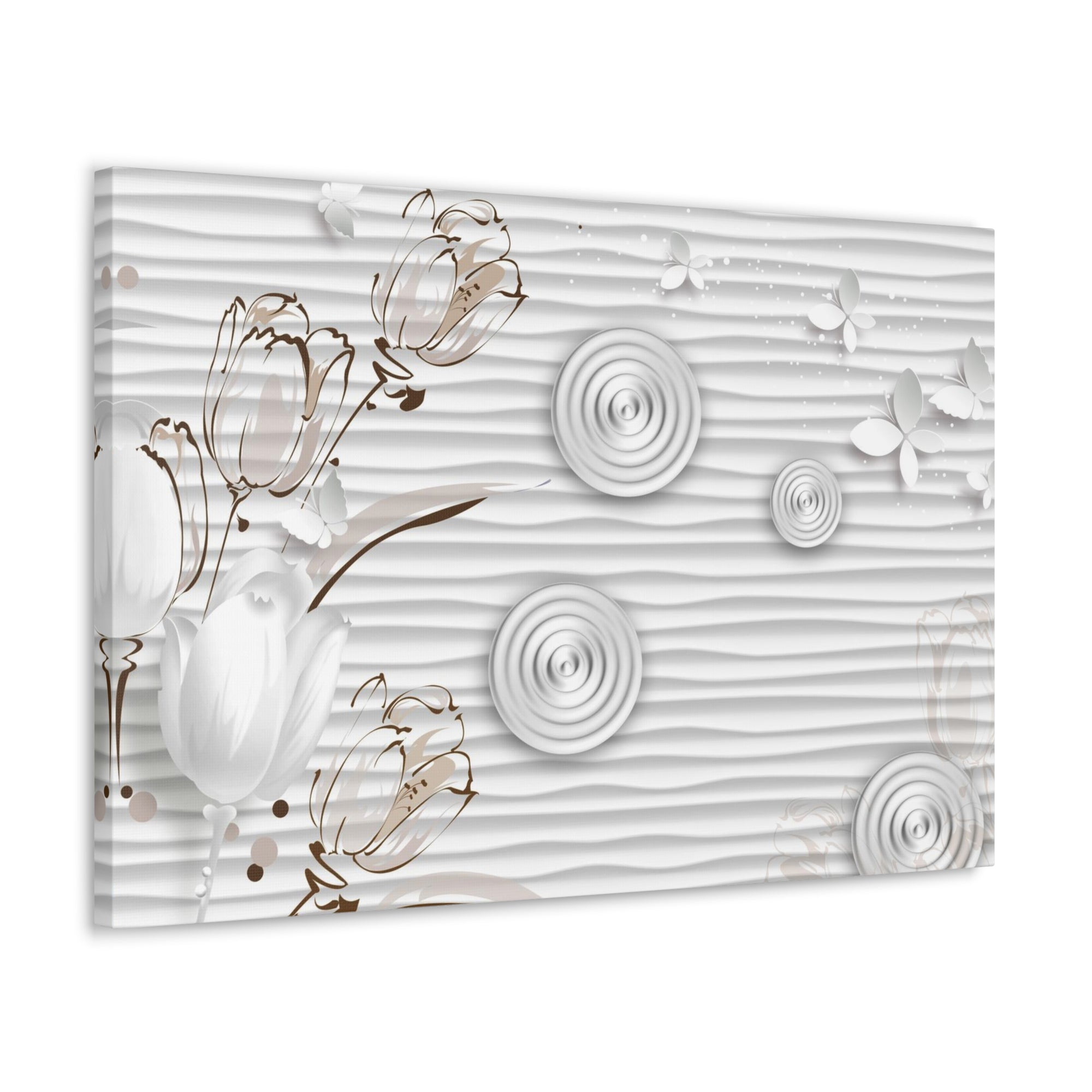 3D White And Beige Tulips White Paper Butterflies Flower Canvas Wall Art for Home Decor Ready-to-Hang-Express Your Love Gifts