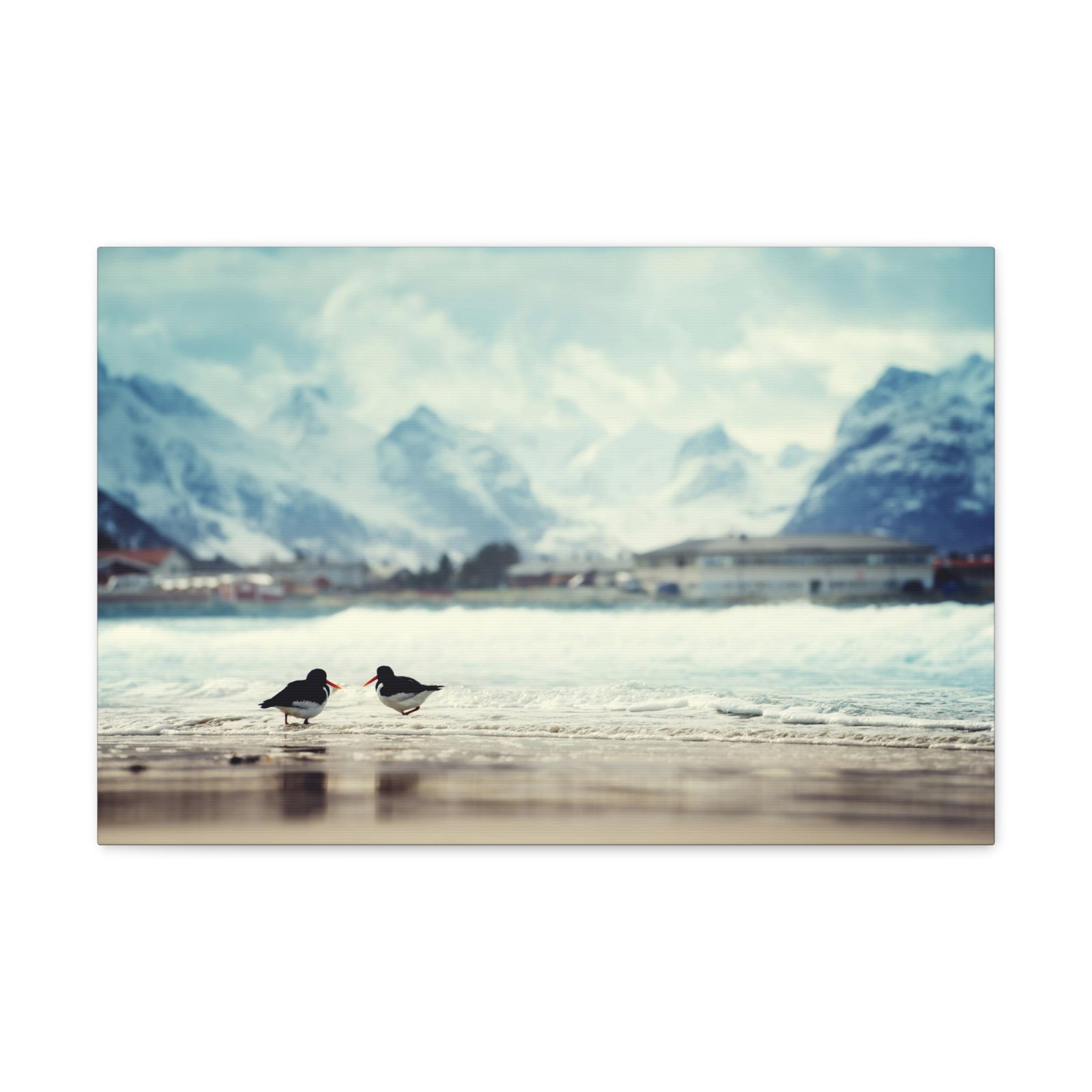 Birds And Mountain Peak On Lofoten Beach In Spring Canvas Wall Art for Home Decor Ready-to-Hang-Express Your Love Gifts