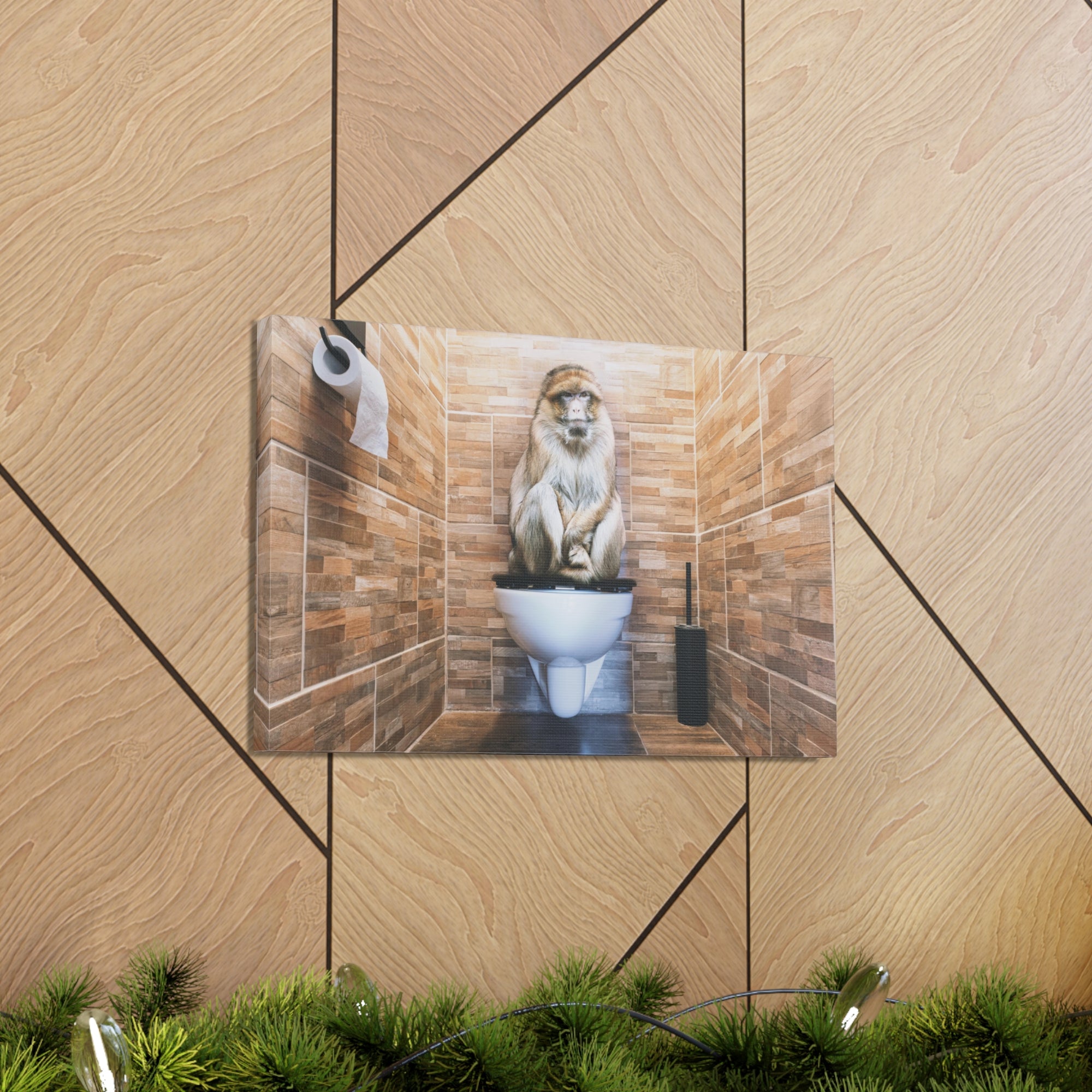 Macaque Ape Sitting On Toilet Funny Canvas Wall Art for Home Decor Ready-to-Hand-Express Your Love Gifts