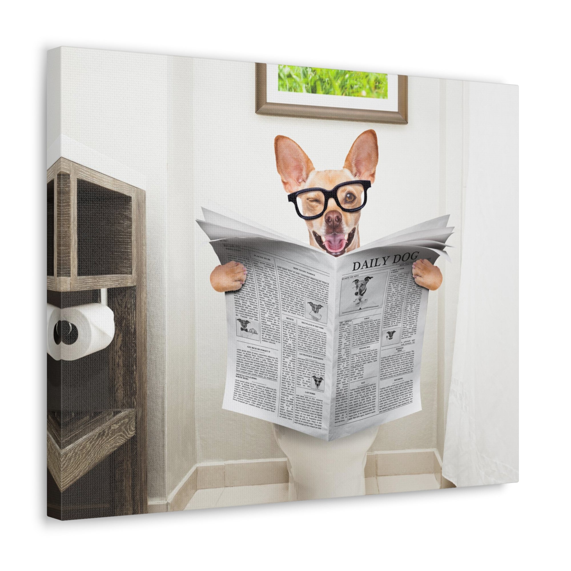 Funny Chihuahua Reading Newspaper On Toilet Funny Canvas Wall Art for Home Decor Ready-to-Hand-Express Your Love Gifts