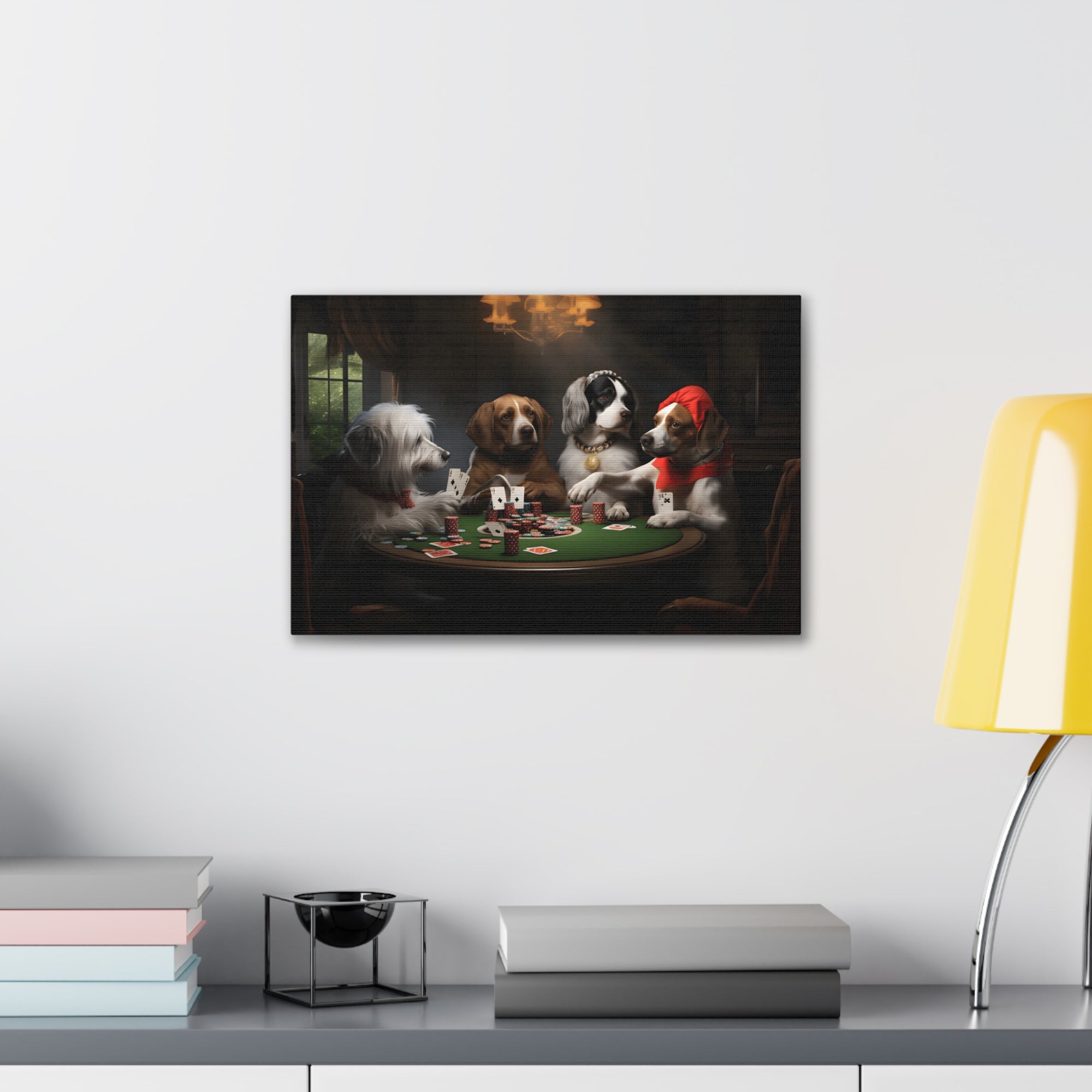 Dogs Playing Poker New York Animals Playing Card Canvas Wall Art for Home Decor Ready-to-Hang-Express Your Love Gifts