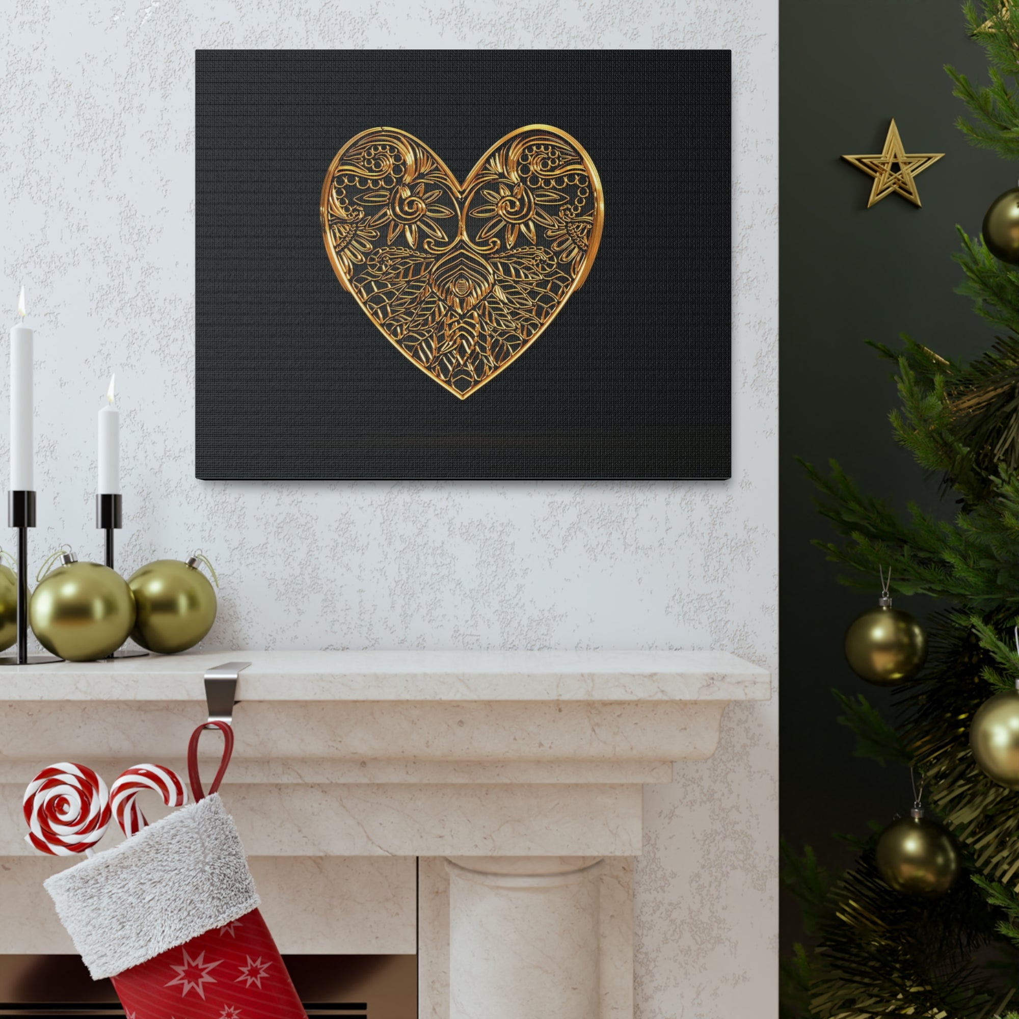 3D Gold Hearts Playing Card Canvas Wall Art for Home Decor Ready-to-Hang-Express Your Love Gifts