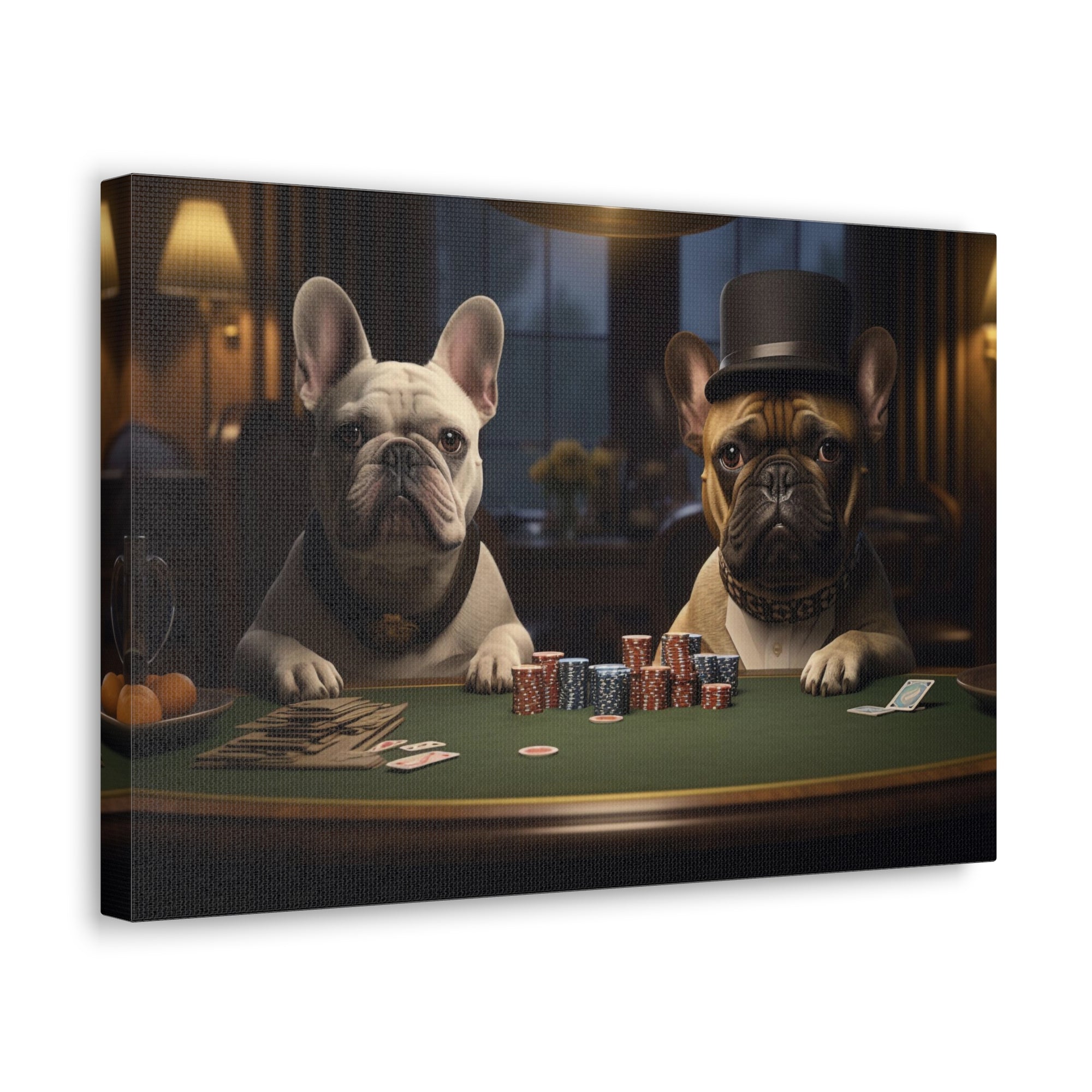 French Bulldogs Playing Poker Animals Playing Card Canvas Wall Art for Home Decor Ready-to-Hang-Express Your Love Gifts