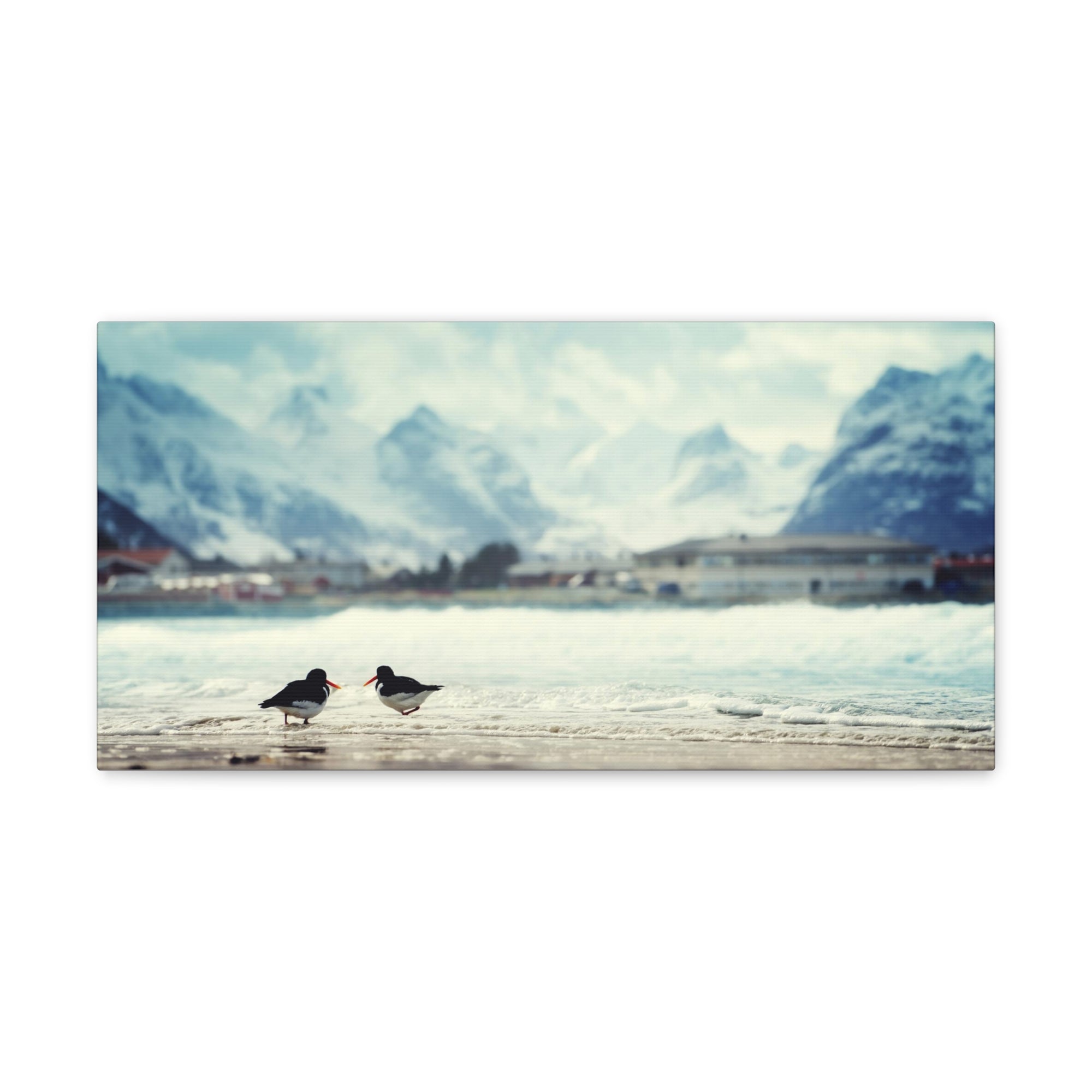 Birds And Mountain Peak On Lofoten Beach In Spring Canvas Wall Art for Home Decor Ready-to-Hang-Express Your Love Gifts