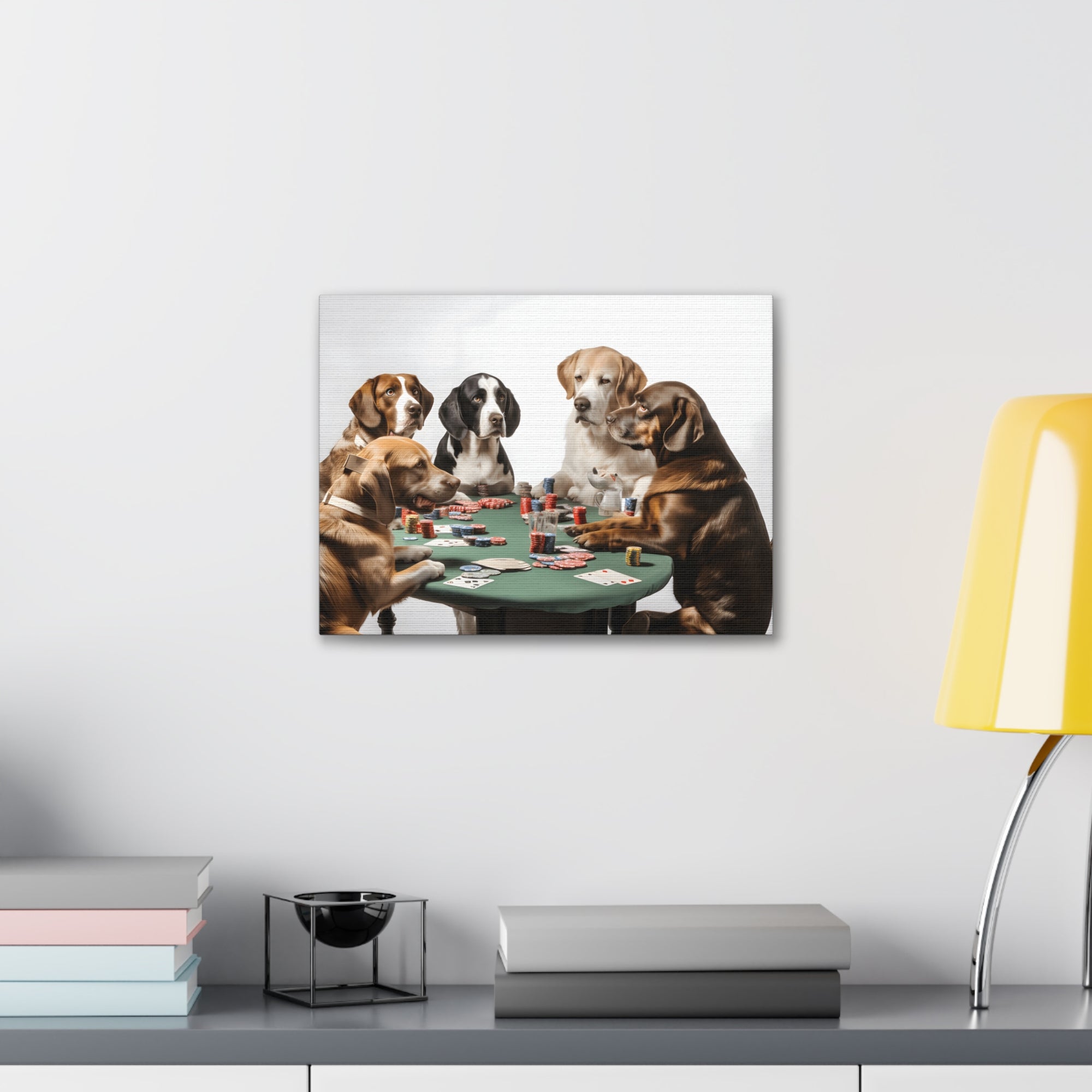 Dogs Playing Poker Funny Game Playing Card Canvas Wall Art for Home Decor Ready-to-Hang-Express Your Love Gifts