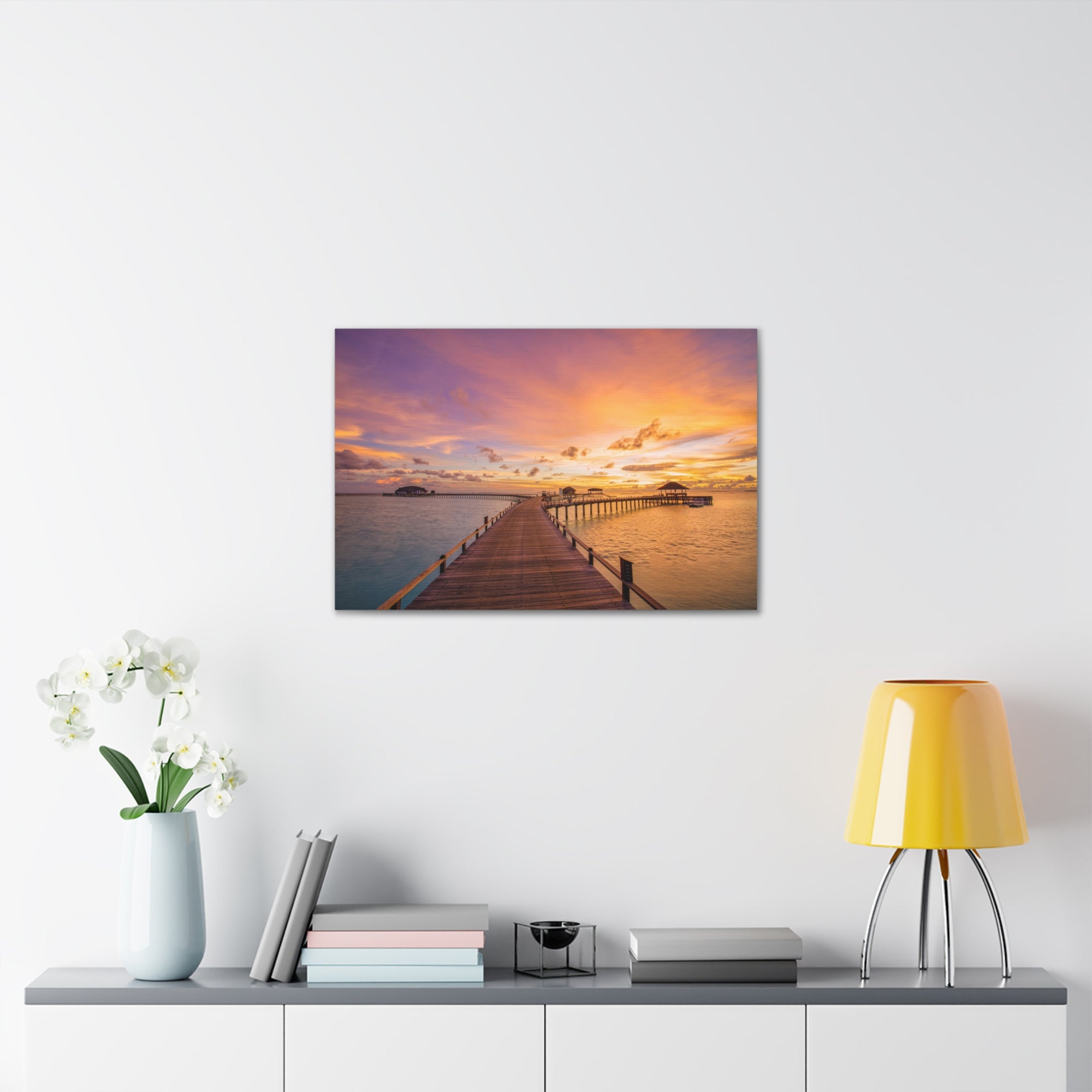 Beach Pier View Evening Nature Wilderness Photography Canvas Wall Art for Home Decor Ready-to-Hang-Express Your Love Gifts