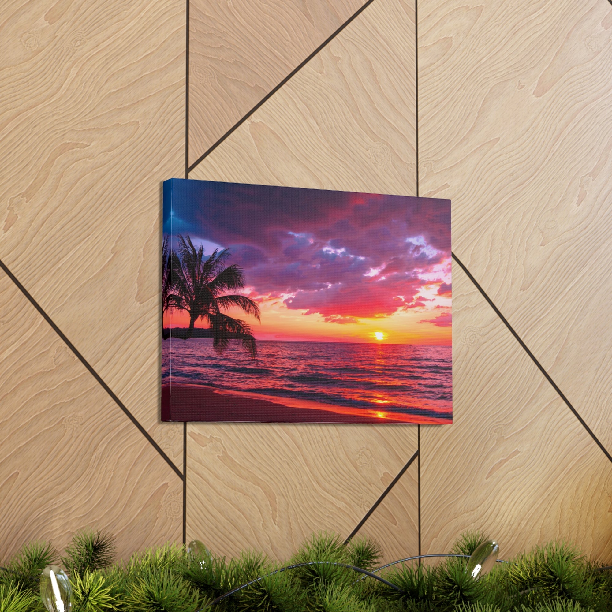 Beautiful Sunset Tropical Beach Ocean Canvas Wall Art for Home Decor Ready-to-Hang-Express Your Love Gifts