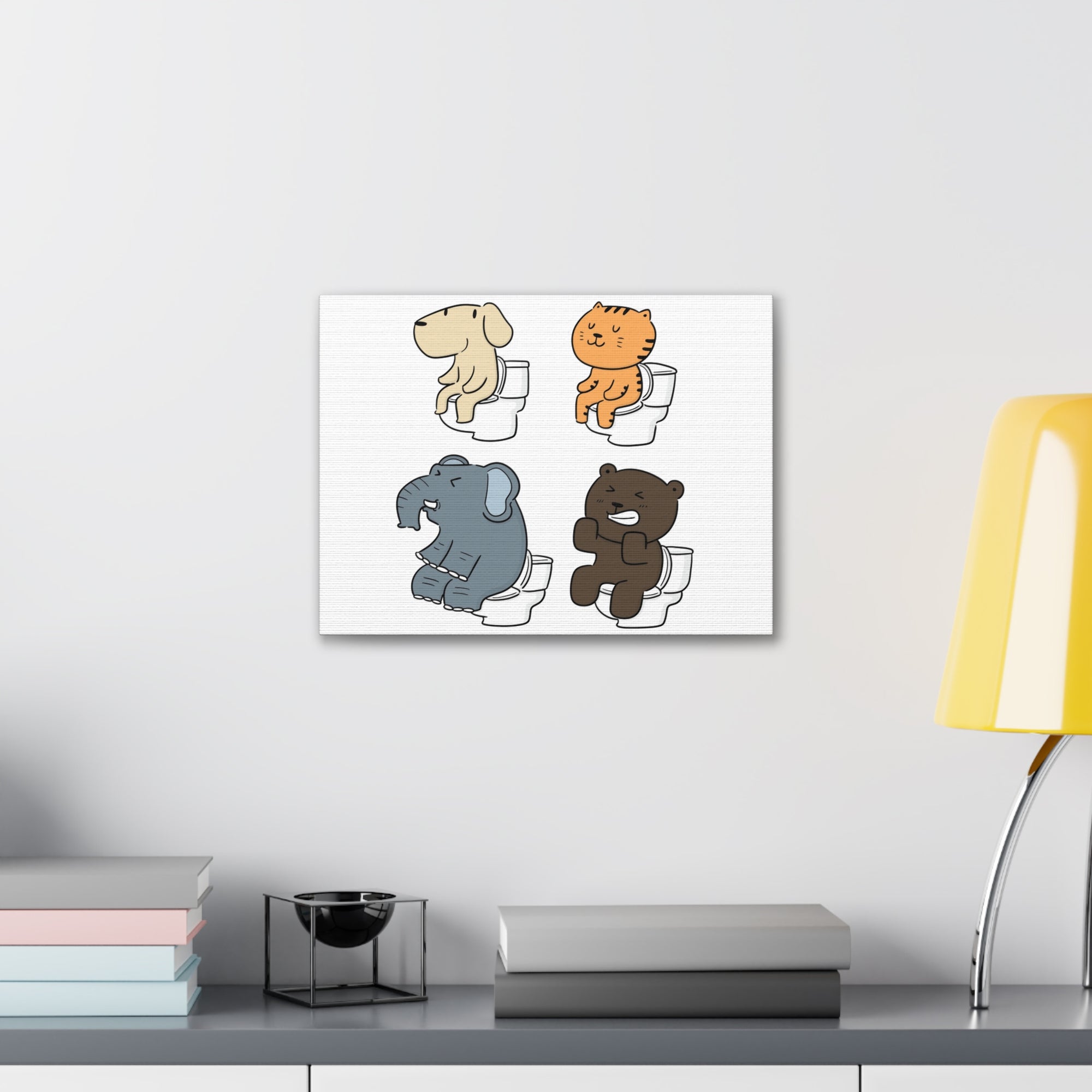 Set Of Animals Sitting On Toilet Funny Canvas Wall Art for Home Decor Ready-to-Hand-Express Your Love Gifts