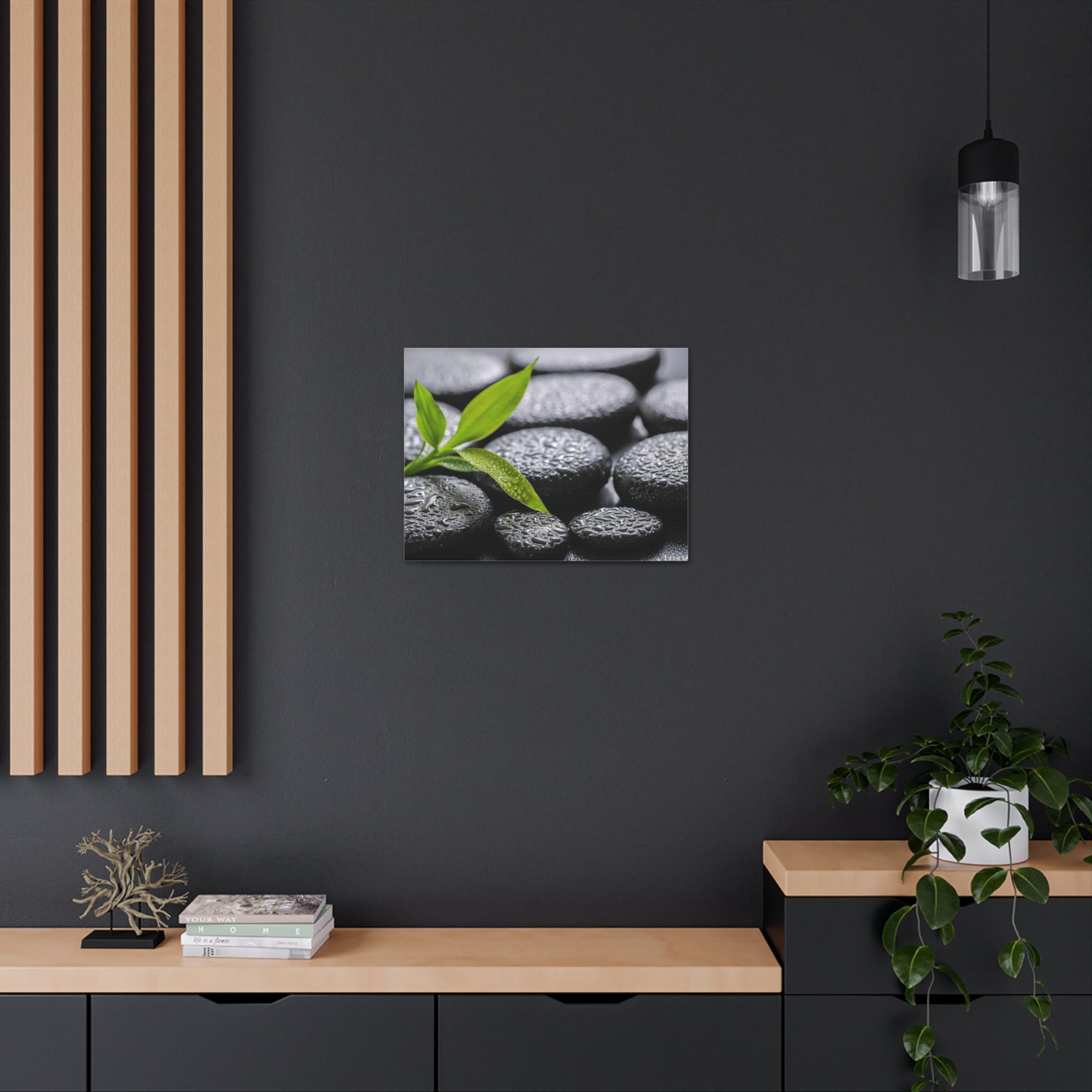 Bamboo on Zen Basalt Forest Floral Nature Photography Canvas Wall Art for Home Decor Ready-to-Hang-Express Your Love Gifts