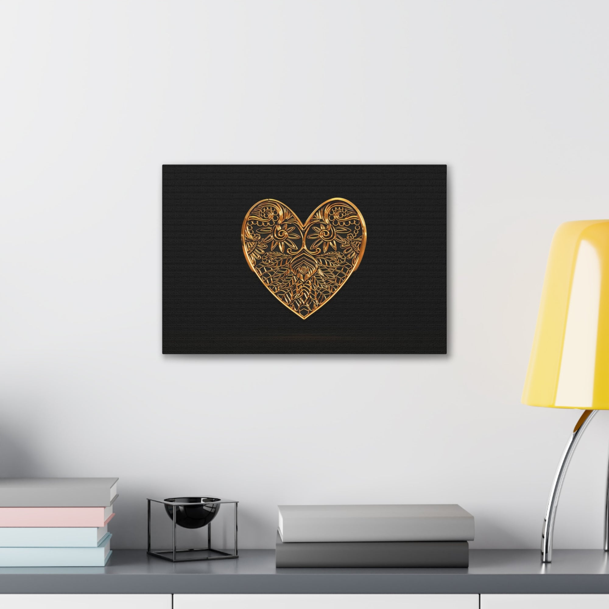 3D Gold Hearts Playing Card Canvas Wall Art for Home Decor Ready-to-Hang-Express Your Love Gifts