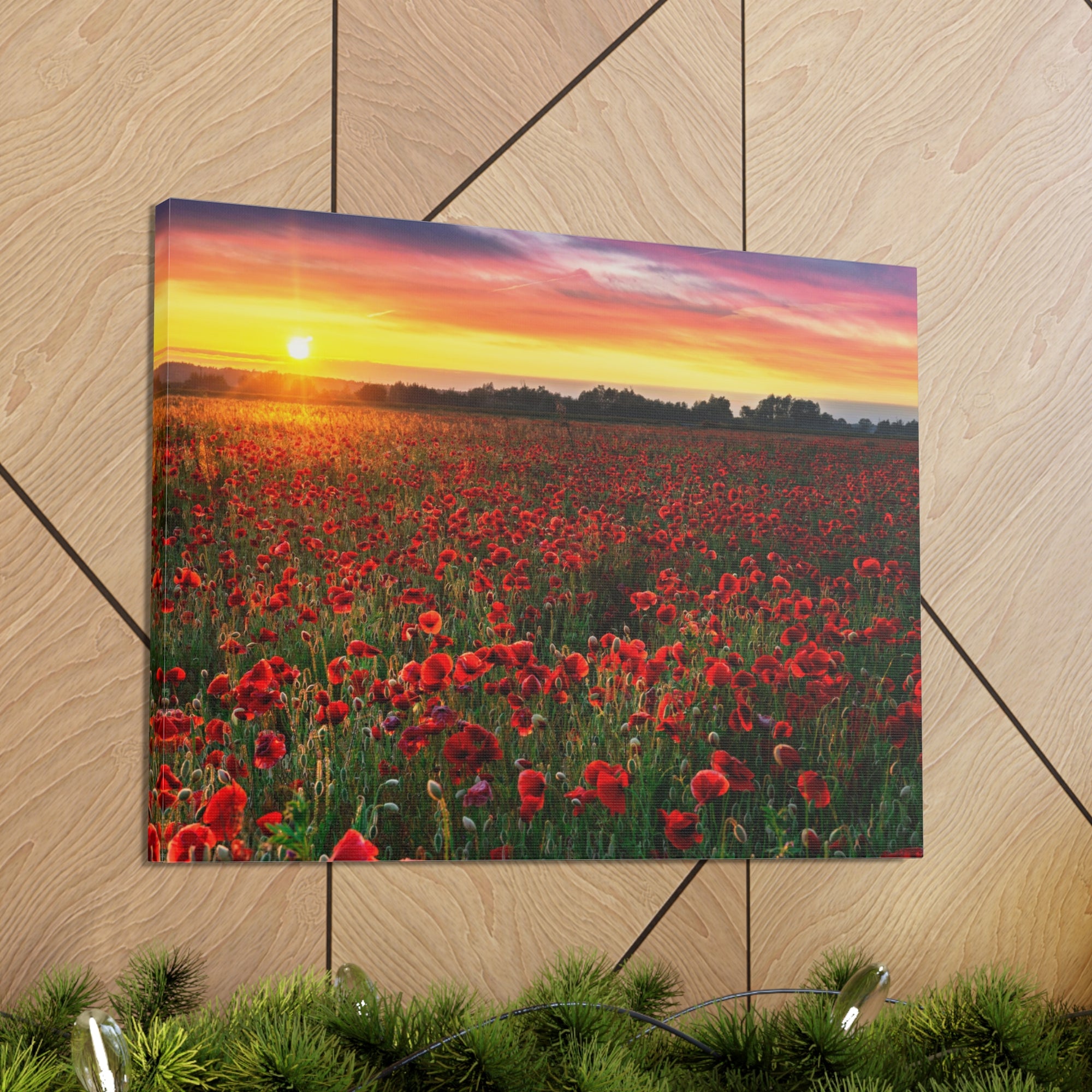 Beautiful Poppy Field During Sunrise Flower Canvas Wall Art for Home Decor Ready-to-Hang-Express Your Love Gifts