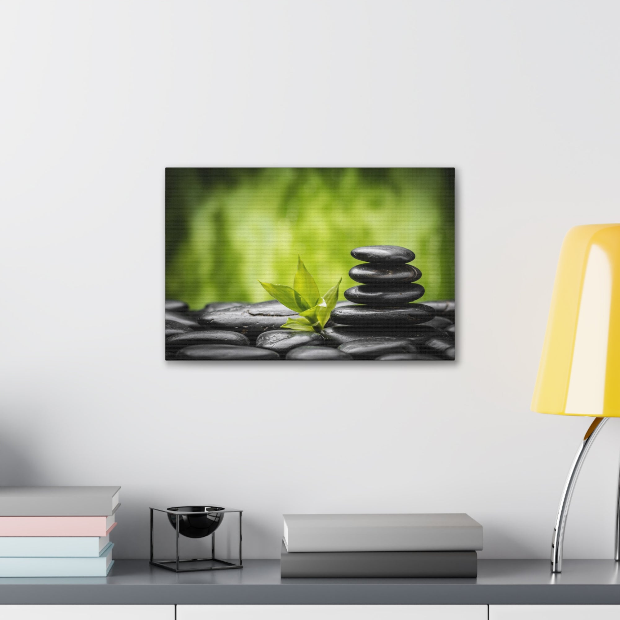 Basalt Stones and Bamboo Forest Floral Nature Photography Canvas Wall Art for Home Decor Ready-to-Hang-Express Your Love Gifts