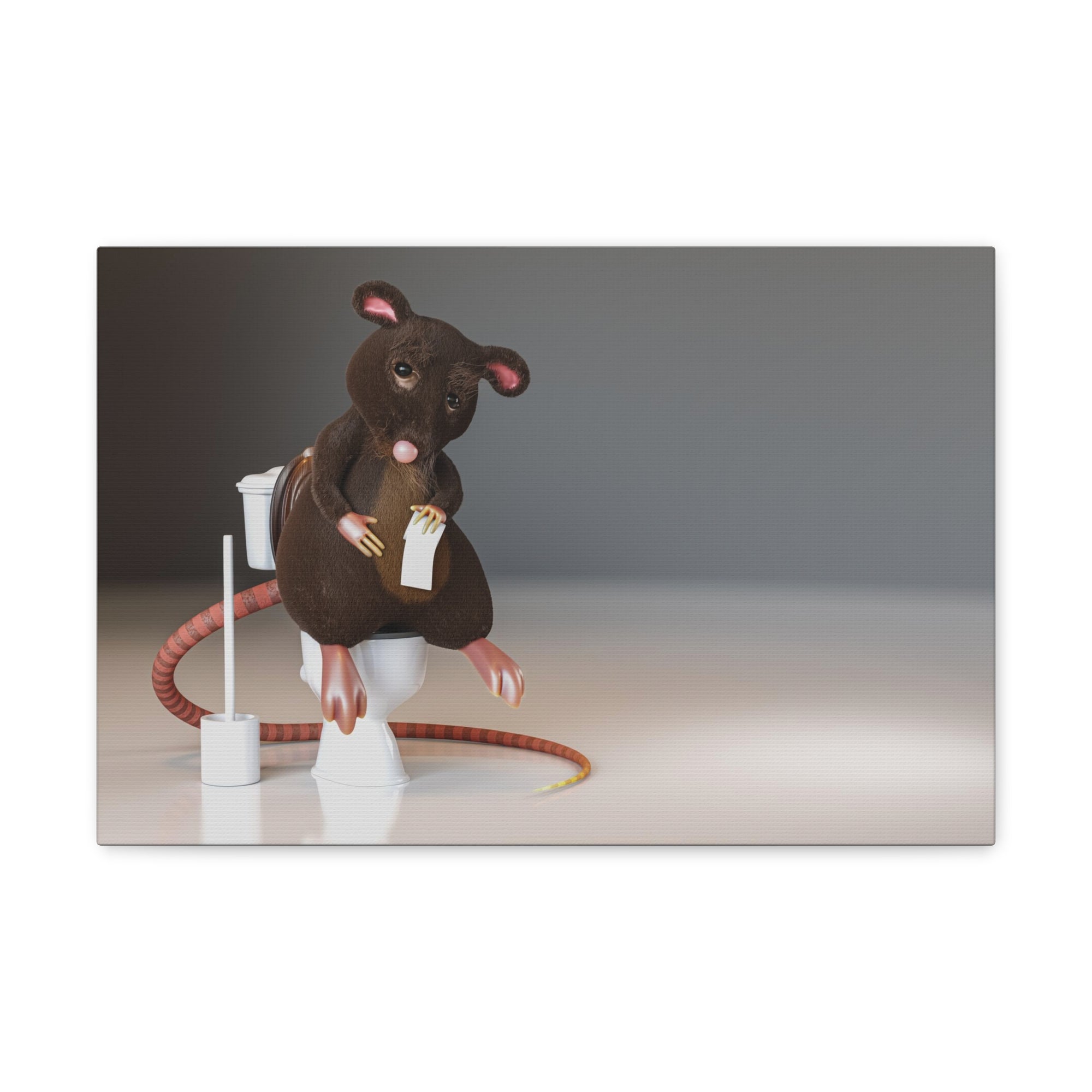 Cute Rat Holding Paper Roll Sitting On Toilet Funny Canvas Wall Art for Home Decor Ready-to-Hand-Express Your Love Gifts