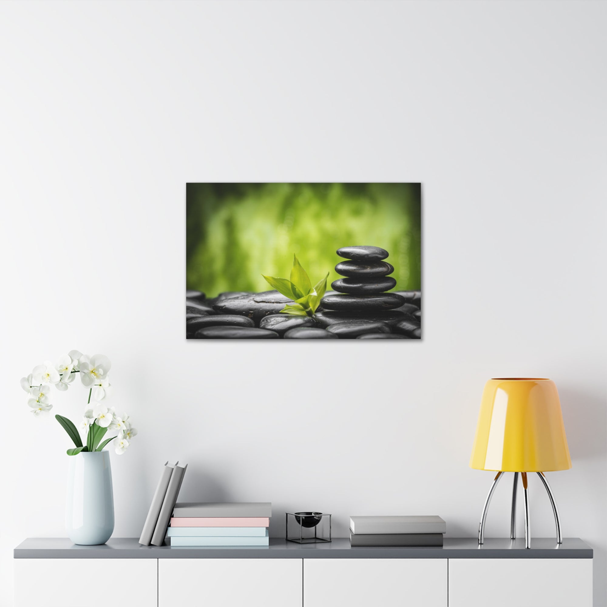 Basalt Stones and Bamboo Forest Floral Nature Photography Canvas Wall Art for Home Decor Ready-to-Hang-Express Your Love Gifts