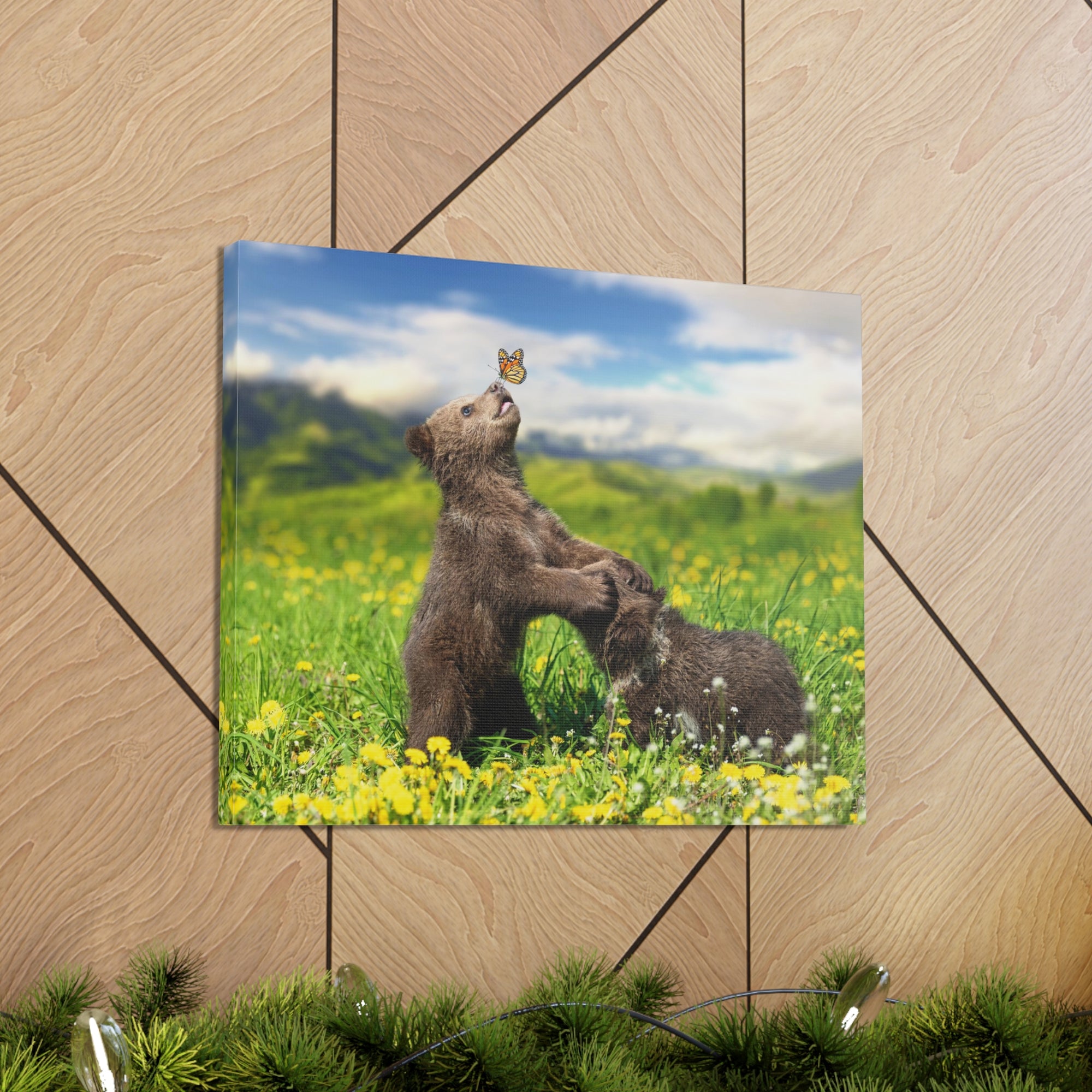 Black Bears in The Spring Nature Wilderness Photography Canvas Wall Art for Home Decor Ready-to-Hang-Express Your Love Gifts