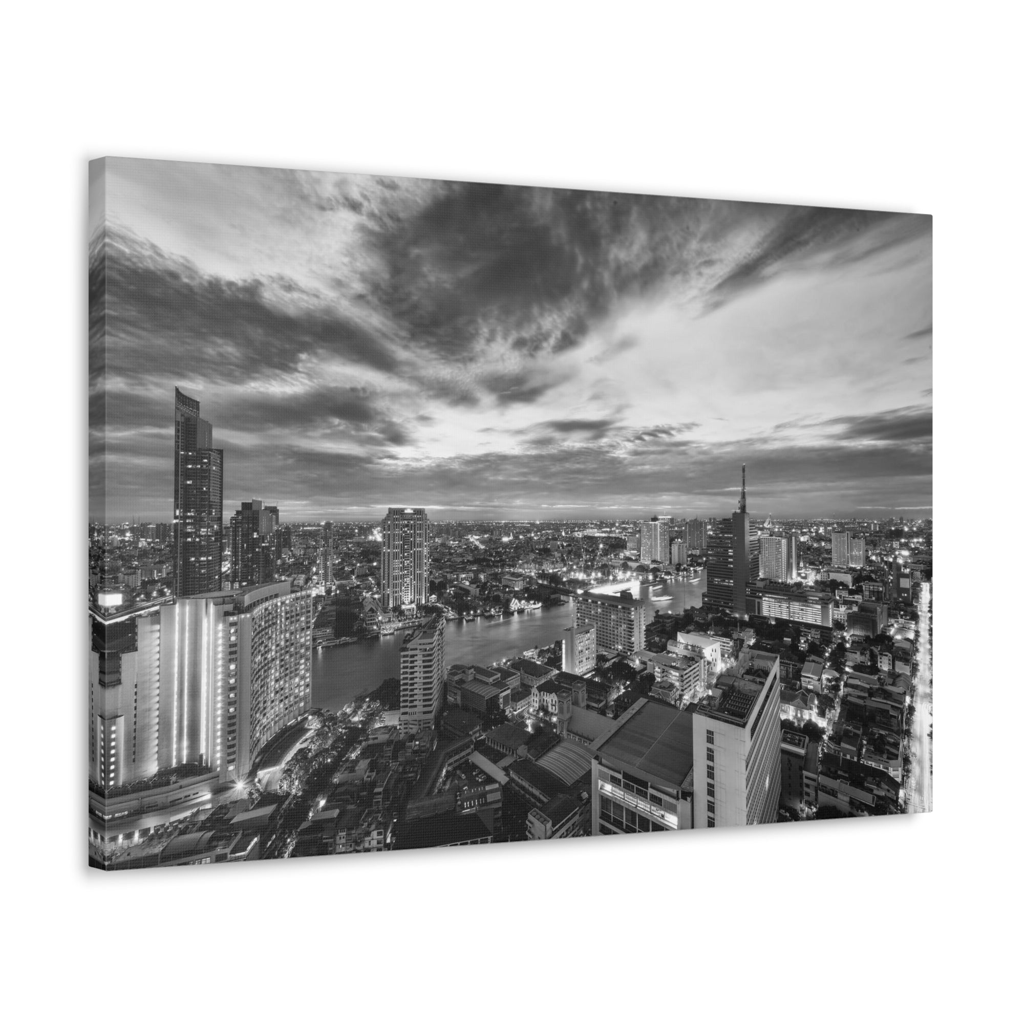 Bangkok Black And White Skyline Canvas Artwork High-Quality Breathtaking Stunning Cityscape for Home Decor Ready to Hang-Express Your Love Gifts