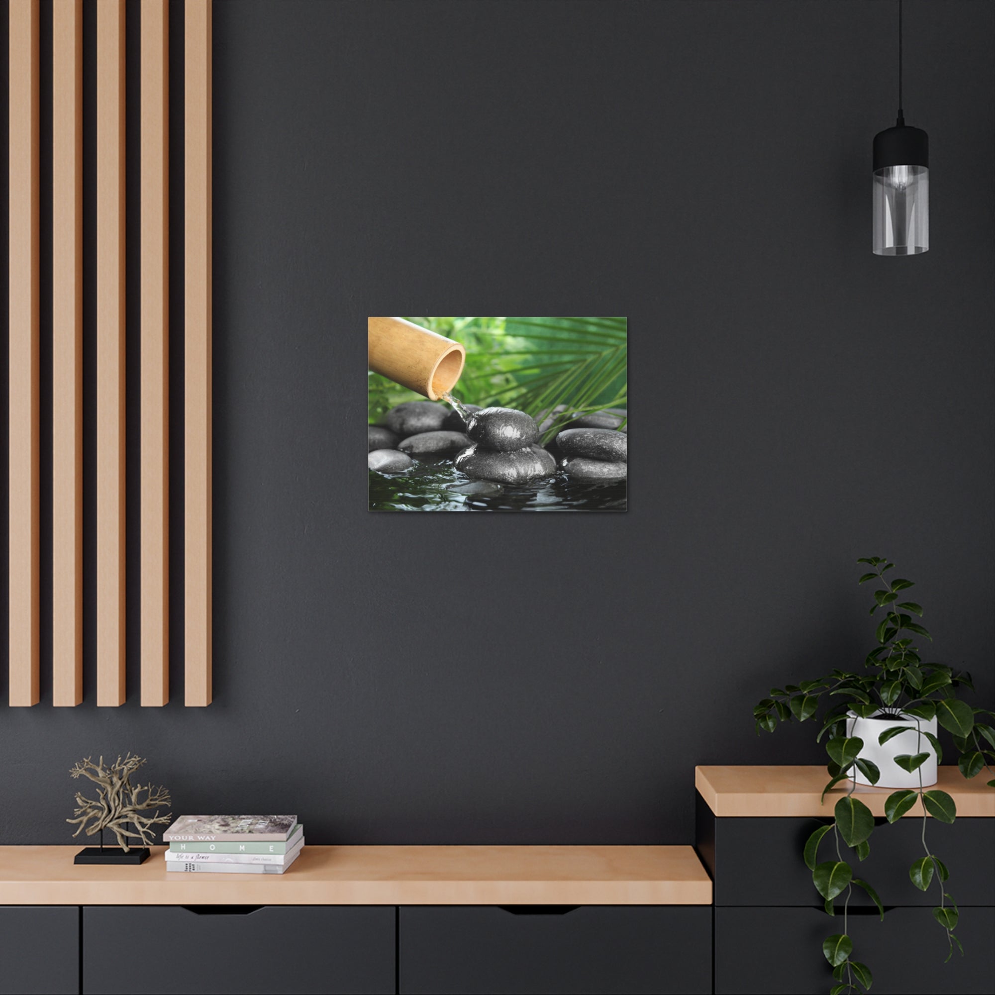 Bamboo Fountain with Stones Forest Floral Nature Photography Canvas Wall Art for Home Decor Ready-to-Hang-Express Your Love Gifts