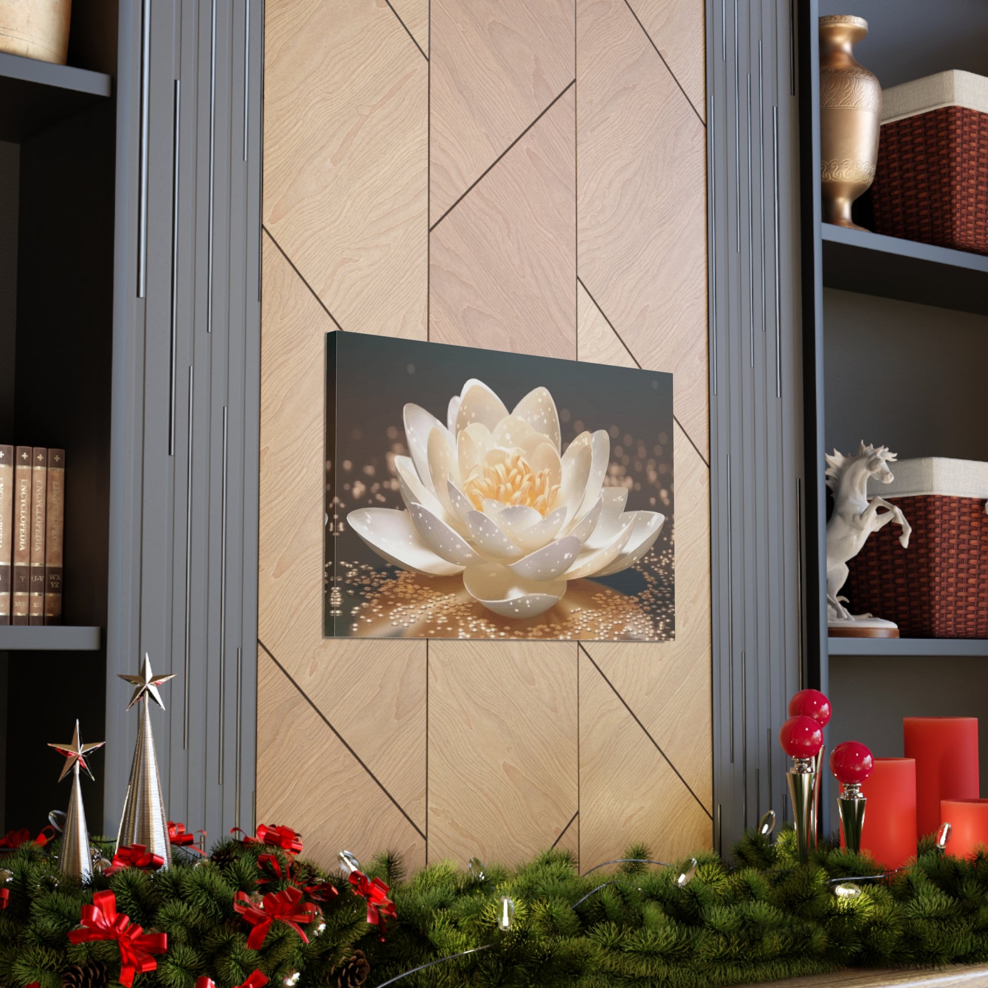 Beautiful White Lotus Flower Canvas Wall Art for Home Decor Ready-to-Hang-Express Your Love Gifts