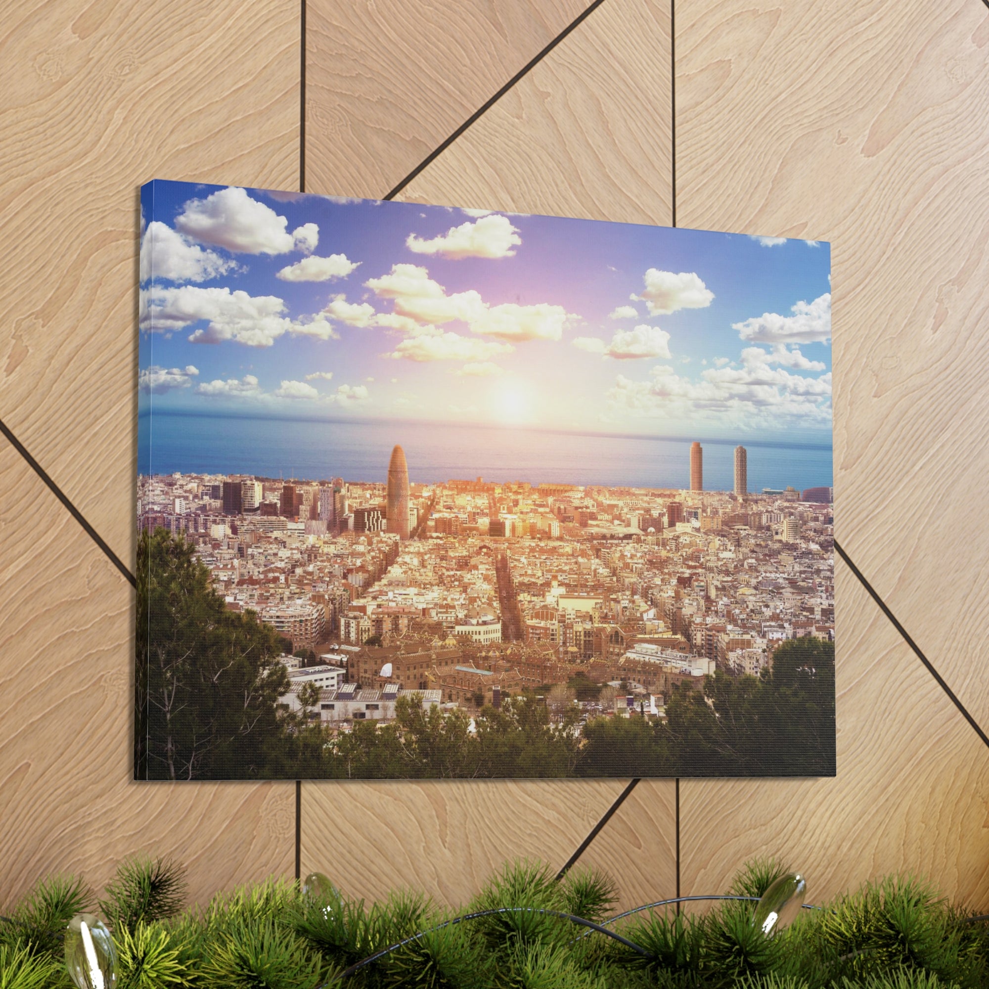 Barcelona Daytime Skyline Canvas Artwork High-Quality Breathtaking Stunning Cityscape for Home Decor Ready to Hang-Express Your Love Gifts