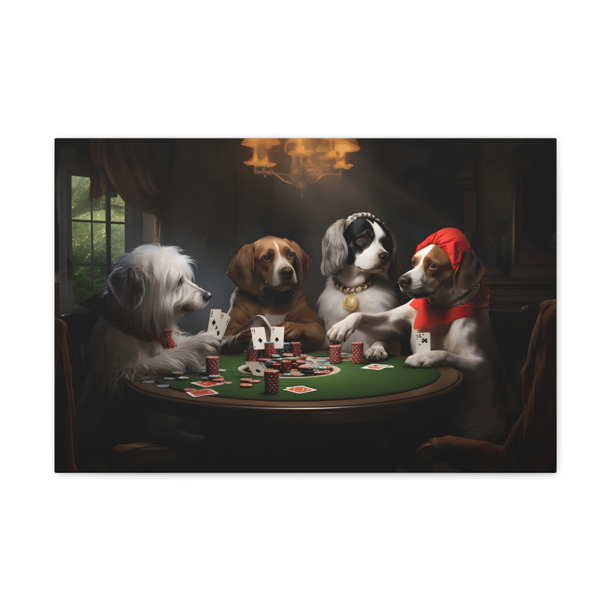 Dogs Playing Poker New York Animals Playing Card Canvas Wall Art for Home Decor Ready-to-Hang-Express Your Love Gifts