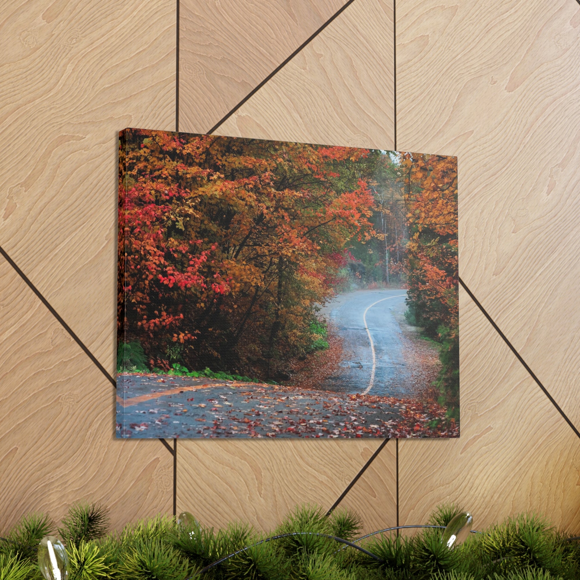 Autumn Forest Misty Path Nature Wilderness Photography Canvas Wall Art for Home Decor Ready-to-Hang-Express Your Love Gifts