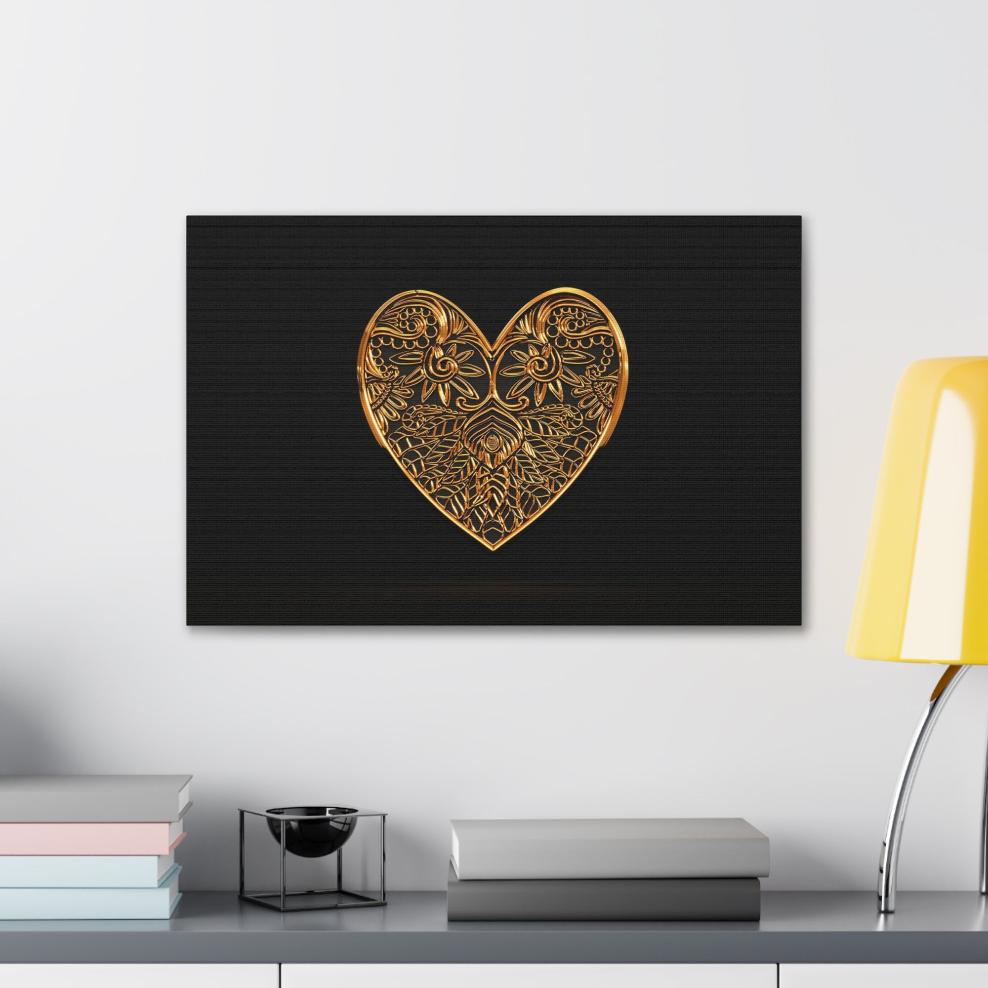 3D Gold Hearts Playing Card Canvas Wall Art for Home Decor Ready-to-Hang-Express Your Love Gifts